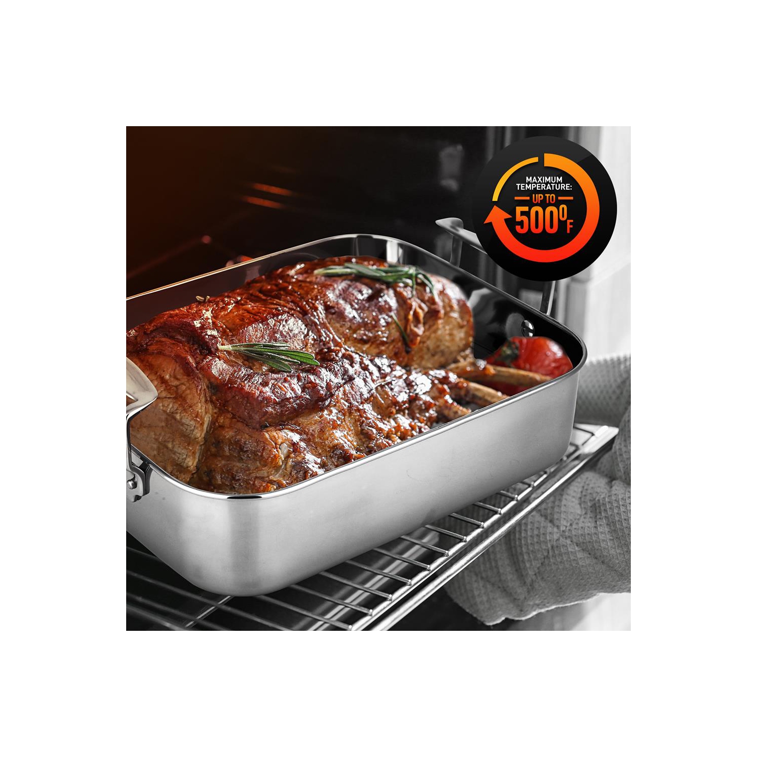 Roasting Pan / Roaster with Polished Rack and Cast Handle