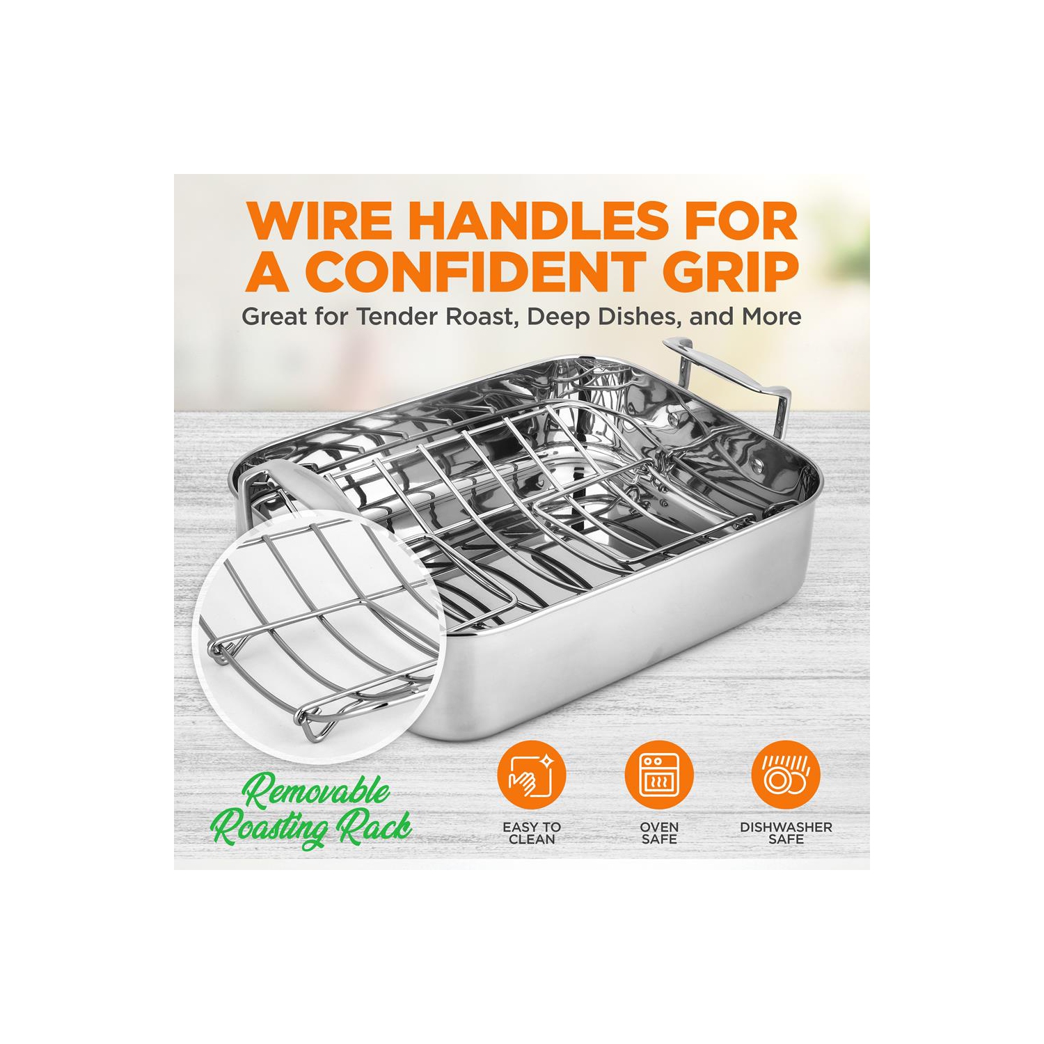 Roasting Pan / Roaster with Polished Rack and Cast Handle