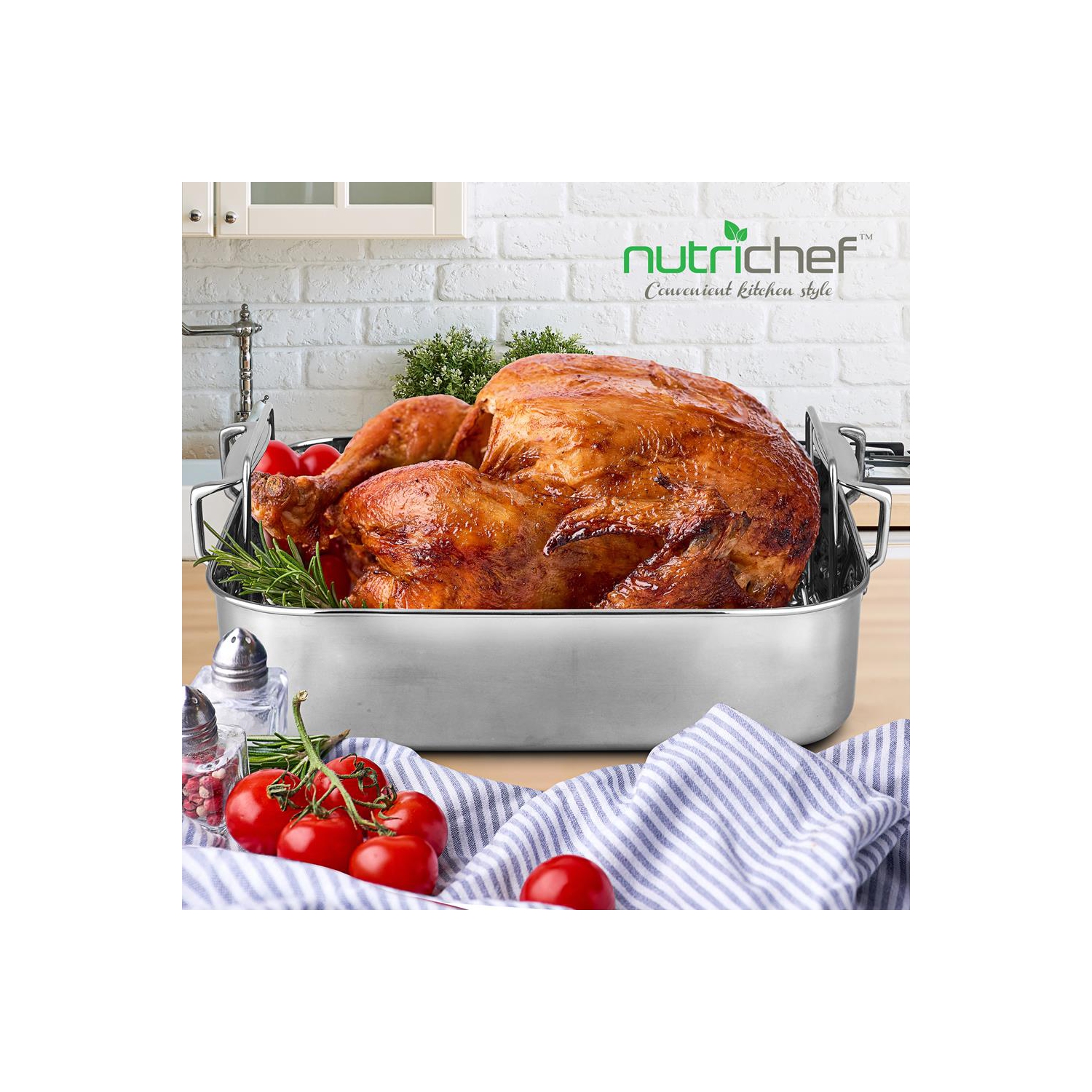 Roasting Pan / Roaster with Polished Rack and Cast Handle