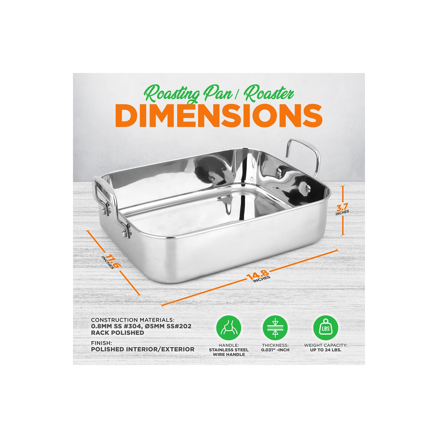 Plat à rôtir/rôtissoire avec grille polie et poignée en fil métallique