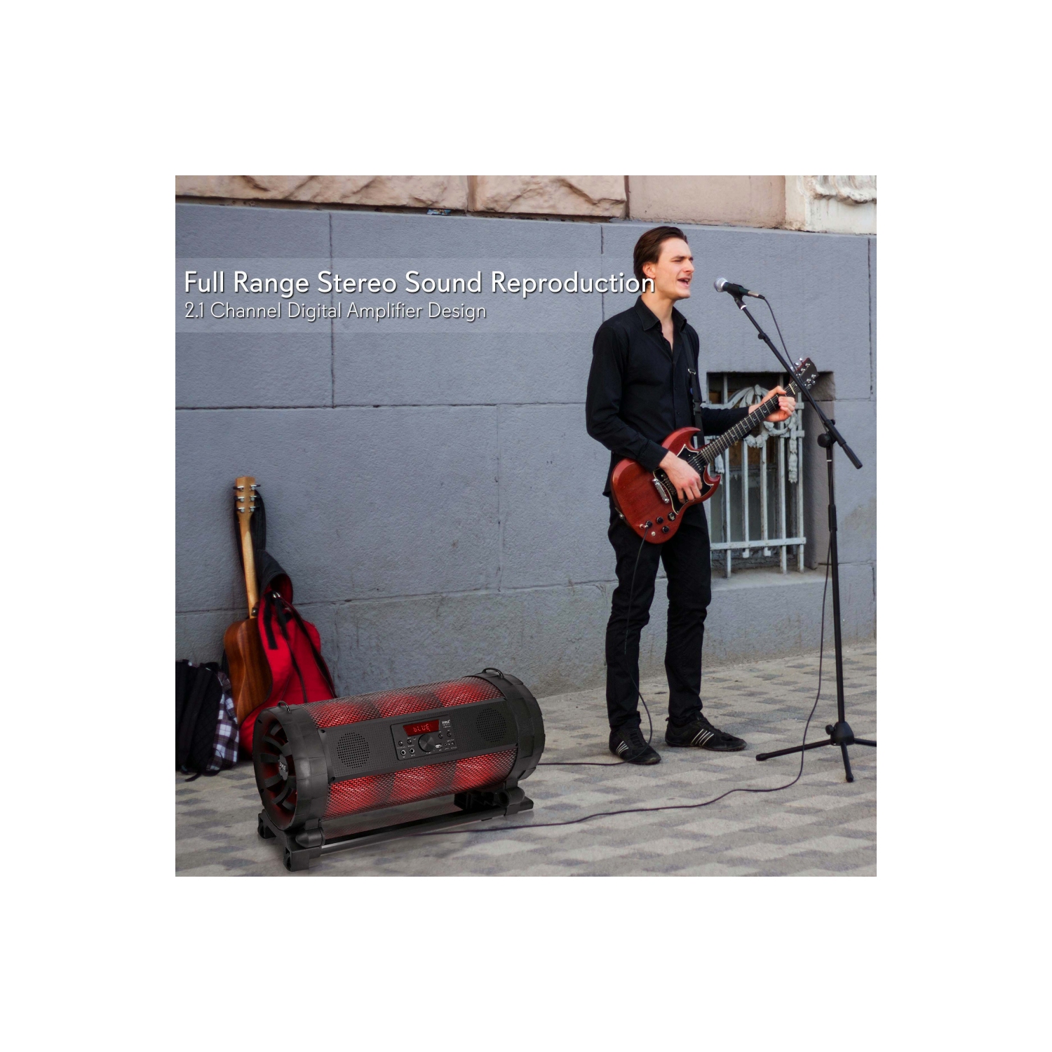 Minichaîne Bluetooth - haut-parleur stéréo sans fil/portatif avec DEL, radio FM et microphone karaoké inclus