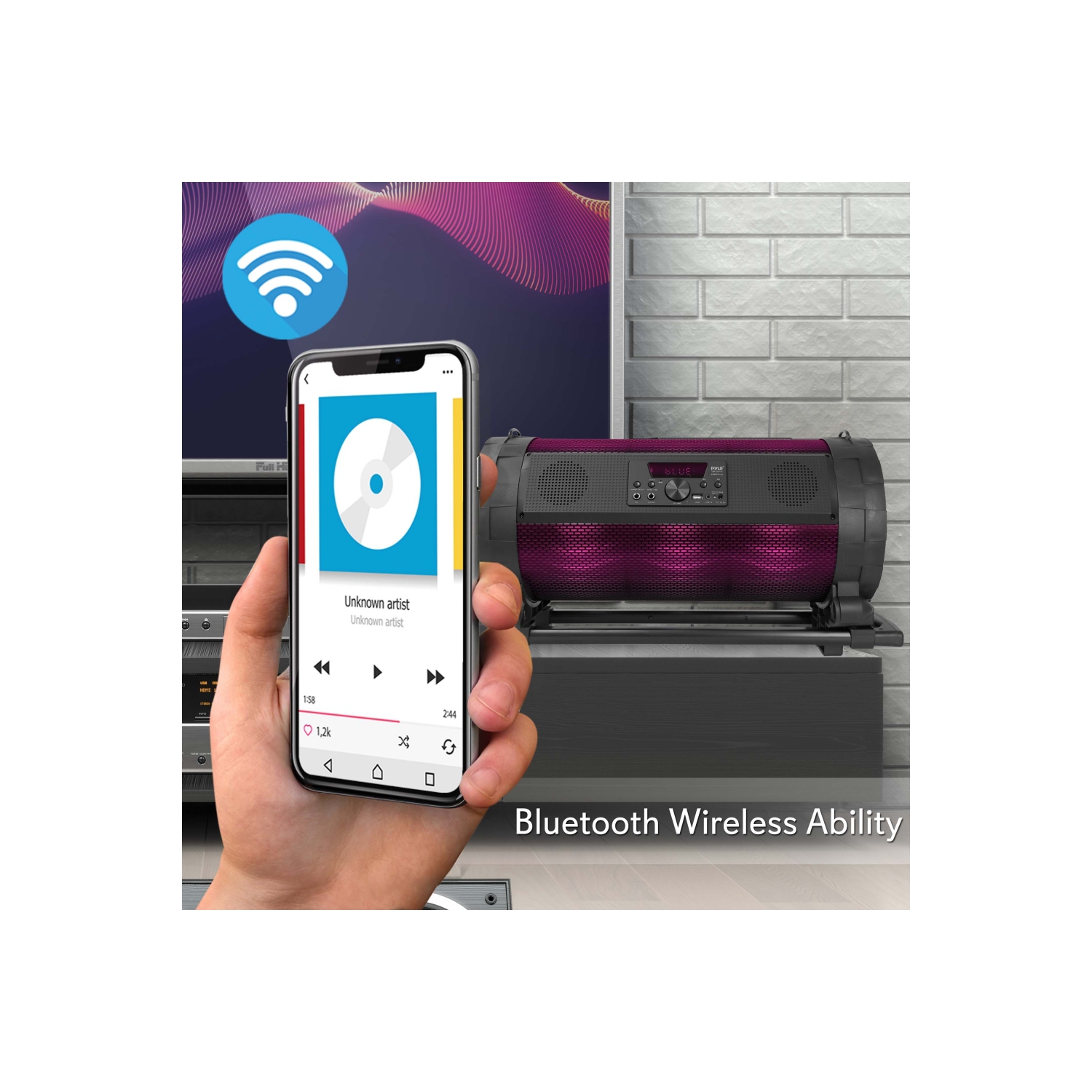 Minichaîne Bluetooth - haut-parleur stéréo sans fil/portatif avec DEL, radio FM et microphone karaoké inclus