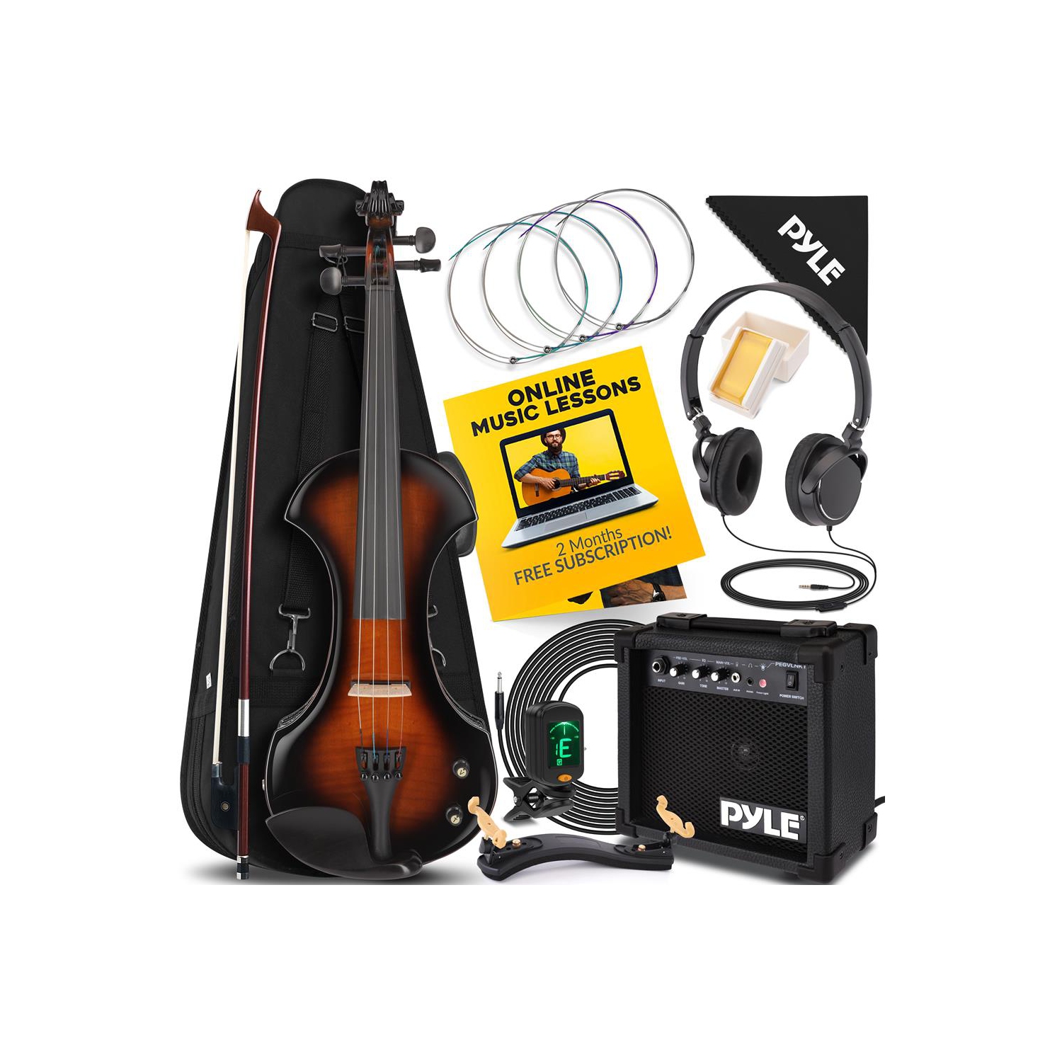 Instrument à cordes de violon en contreplaqué électrique - violon de qualité étudiante avec trousse d'accessoires incluse