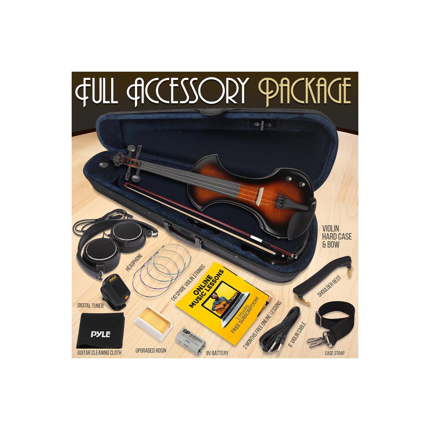 Instrument à cordes de violon en contreplaqué électrique - violon de qualité étudiante avec trousse d'accessoires incluse