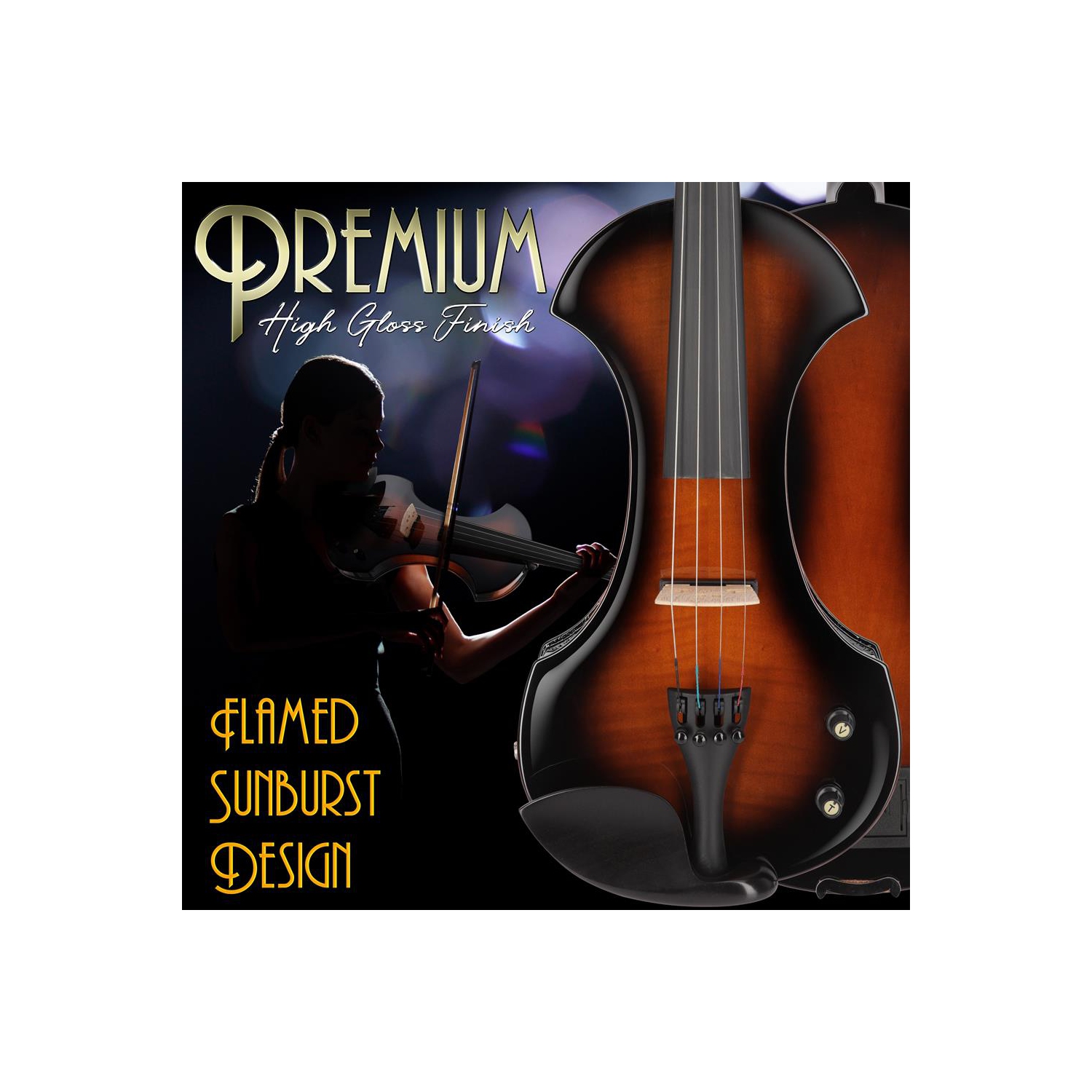 Instrument à cordes de violon en contreplaqué électrique - violon de qualité étudiante avec trousse d'accessoires incluse