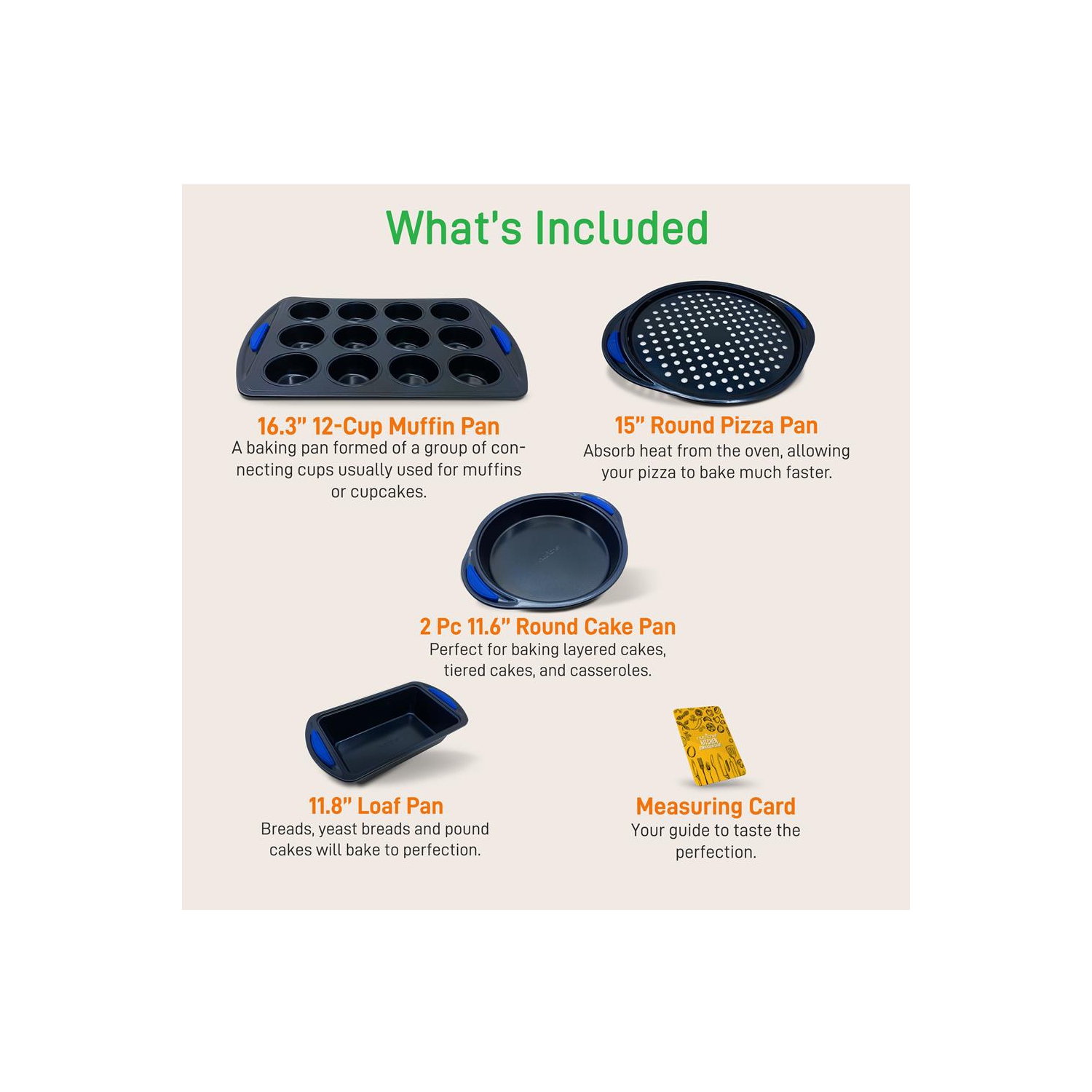 Kitchen Oven Baking Pans - Deluxe Nonstick Blue Diamond Coating Inside & Outside Carbon Steel Bakeware Set With Red Silicone Handles