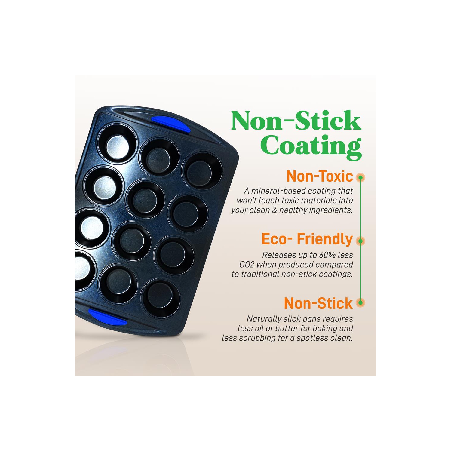 Kitchen Oven Baking Pans - Deluxe Nonstick Blue Diamond Coating Inside & Outside Carbon Steel Bakeware Set With Red Silicone Handles