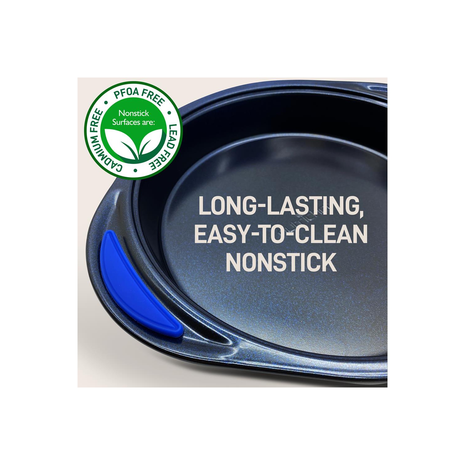 Kitchen Oven Baking Pans - Deluxe Nonstick Blue Diamond Coating Inside & Outside Carbon Steel Bakeware Set With Red Silicone Handles