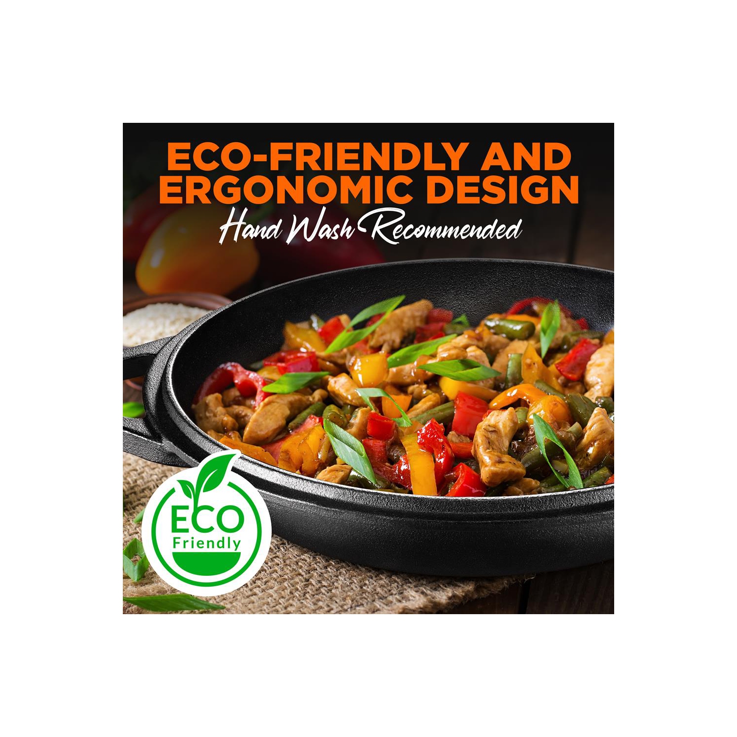 Double faitout en fonte antiadhésive 2-en-1 prépatinée et couvercle de poêle