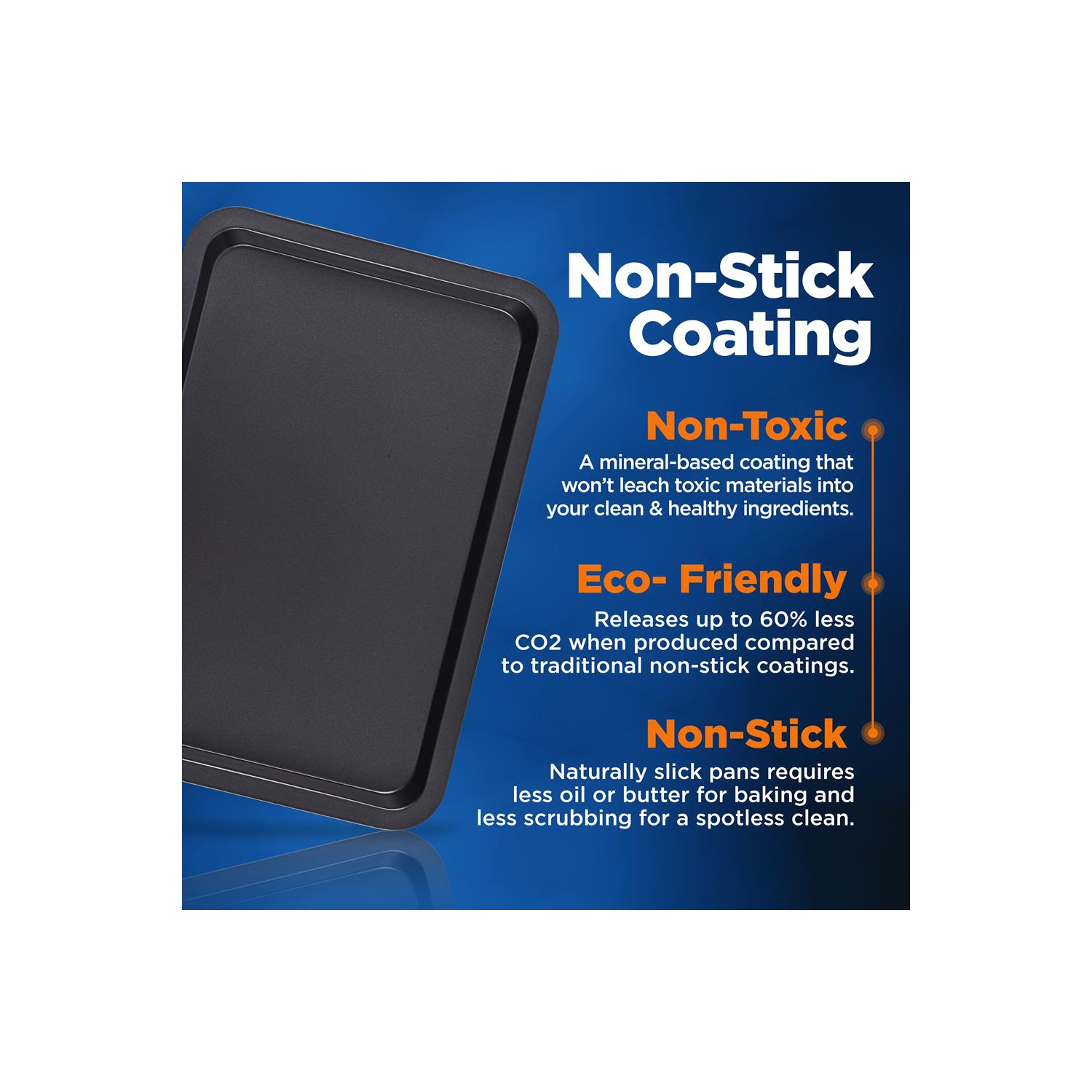 3-Pc. Nonstick Cookie Sheet Baking Pan - Professional Quality Kitchen Cooking Non-Stick Bake Trays with Black Coating Inside & Outside