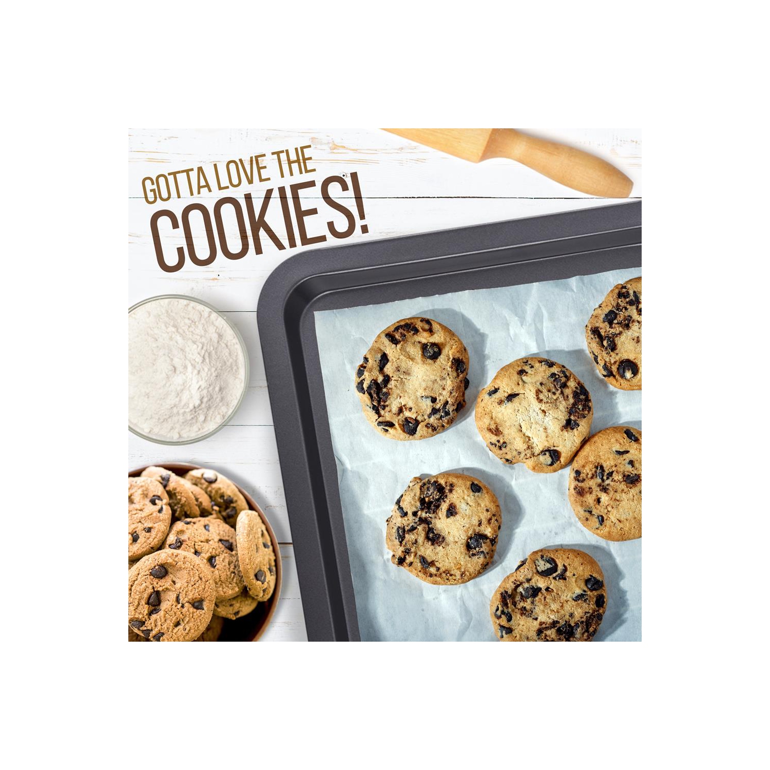 3-Pc. Nonstick Cookie Sheet Baking Pan - Professional Quality Kitchen Cooking Non-Stick Bake Trays with Black Coating Inside & Outside