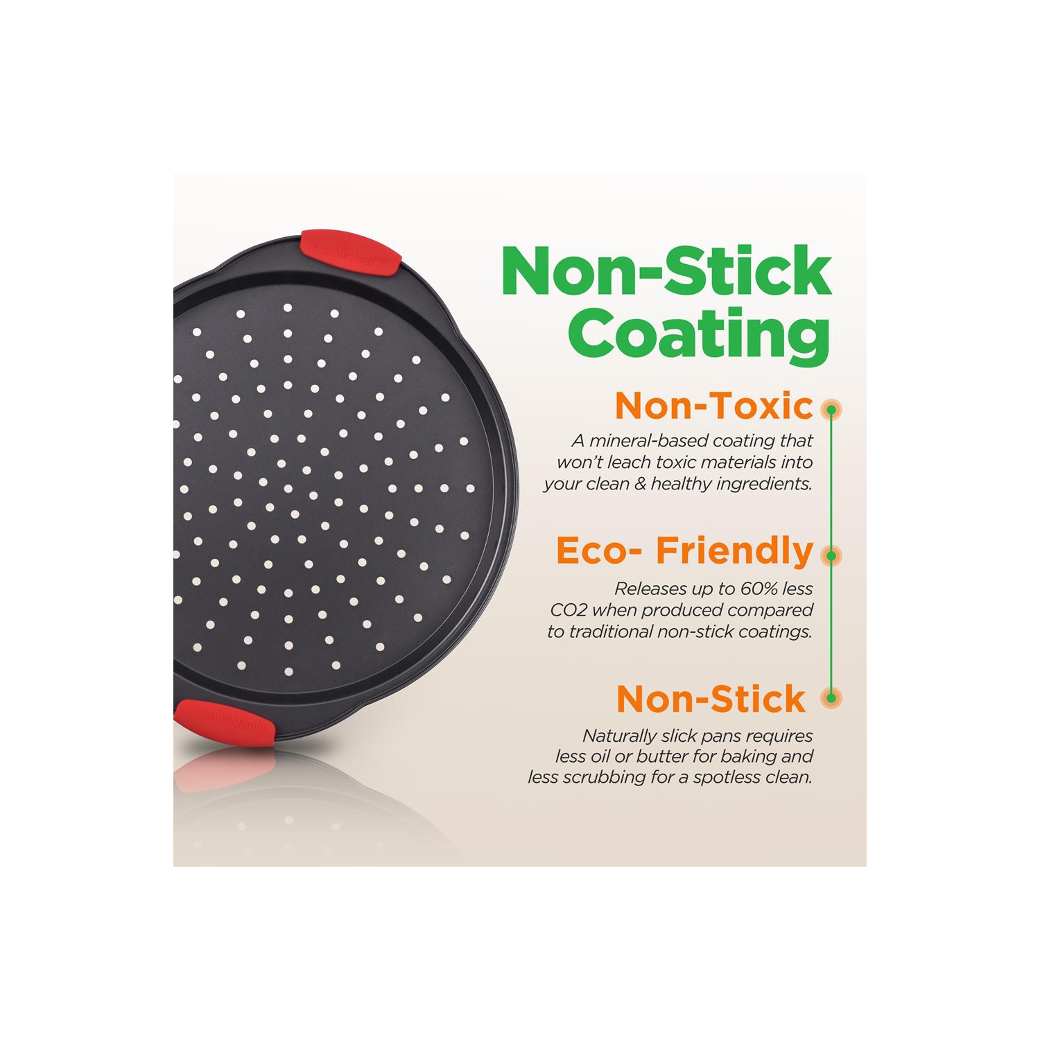 Non-Stick Pizza Tray with Silicone Handle - Round Steel Non-stick Pan with Perforated Holes