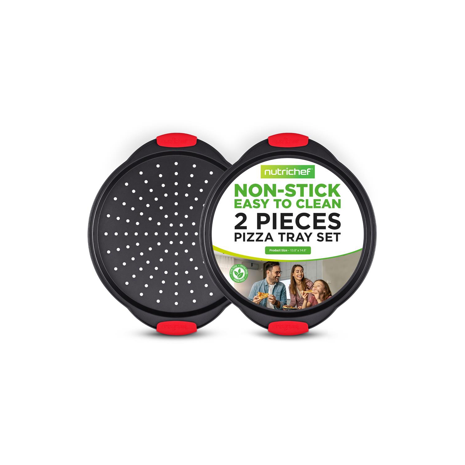 2-PC. Plaque à pizza antiadhésive avec poignée en silicone - plaque antiadhésive ronde en acier avec trous perforés