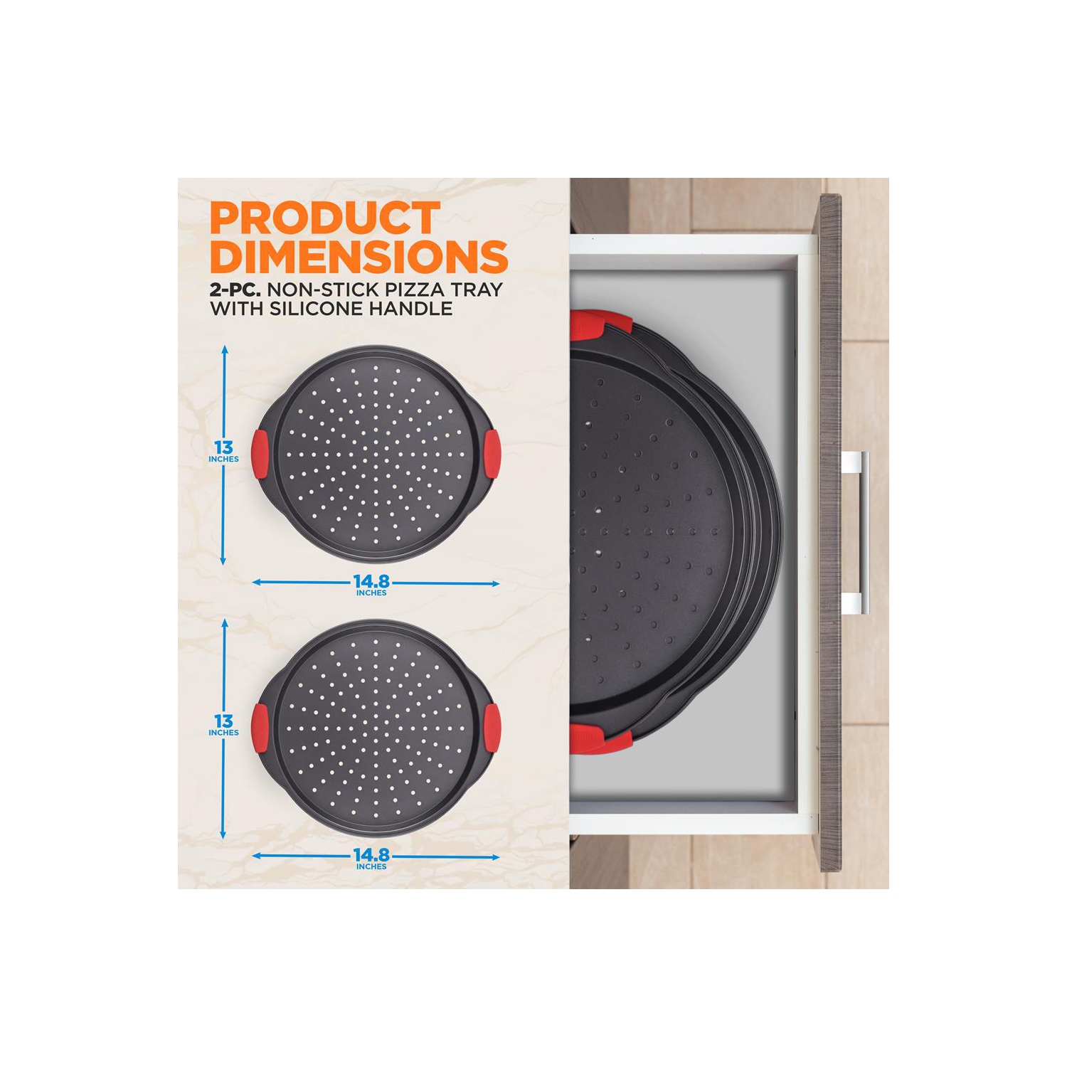 2-PC. Plaque à pizza antiadhésive avec poignée en silicone - plaque antiadhésive ronde en acier avec trous perforés