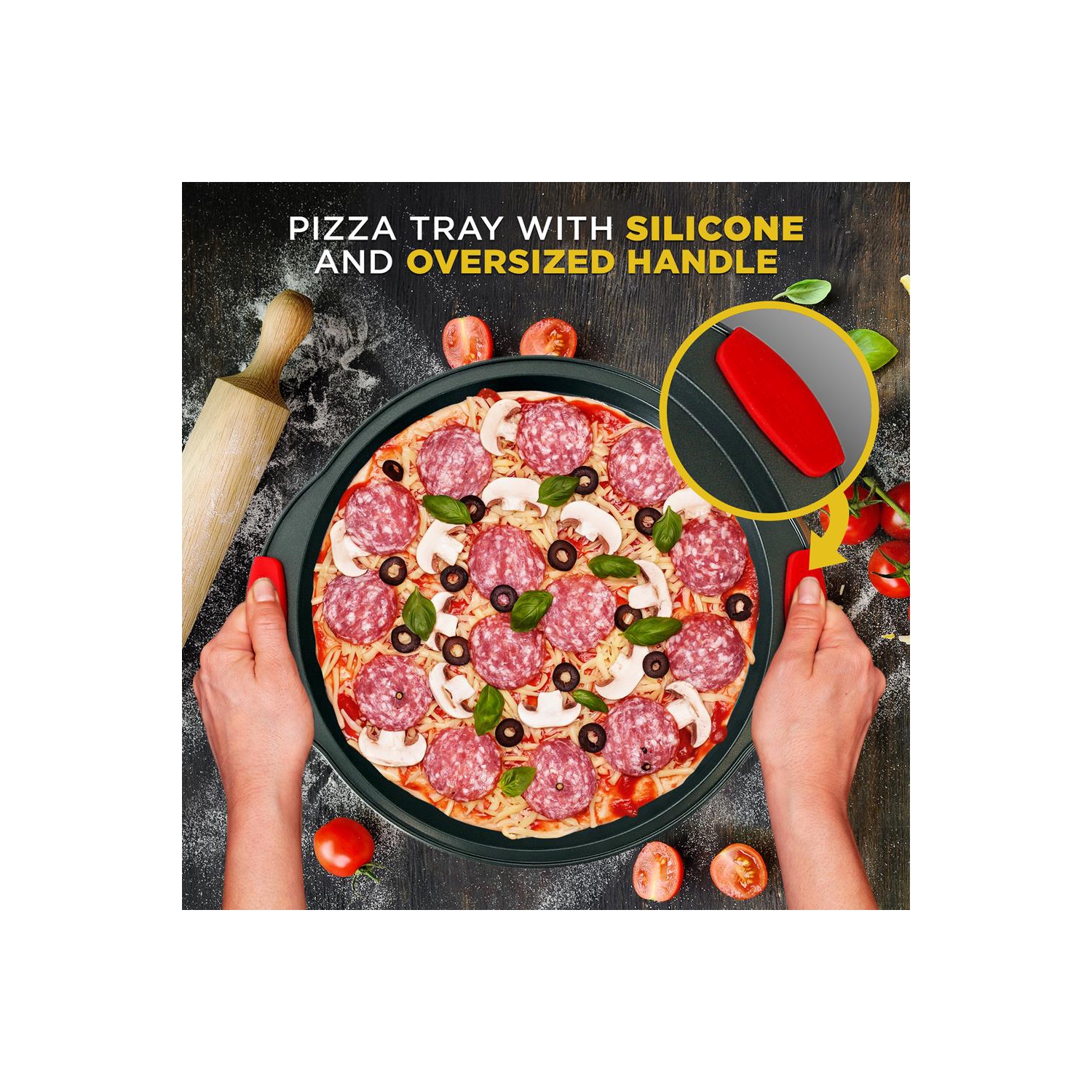 2-PC. Plaque à pizza antiadhésive avec poignée en silicone - plaque antiadhésive ronde en acier avec trous perforés