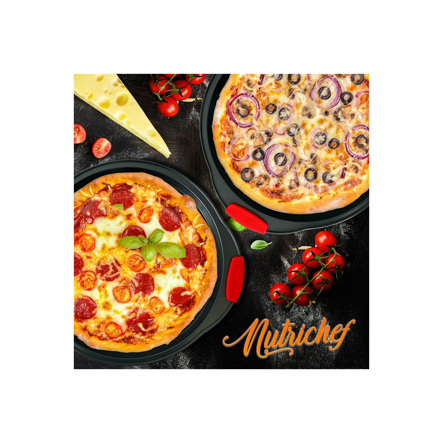 2-PC. Plaque à pizza antiadhésive avec poignée en silicone - plaque antiadhésive ronde en acier avec trous perforés