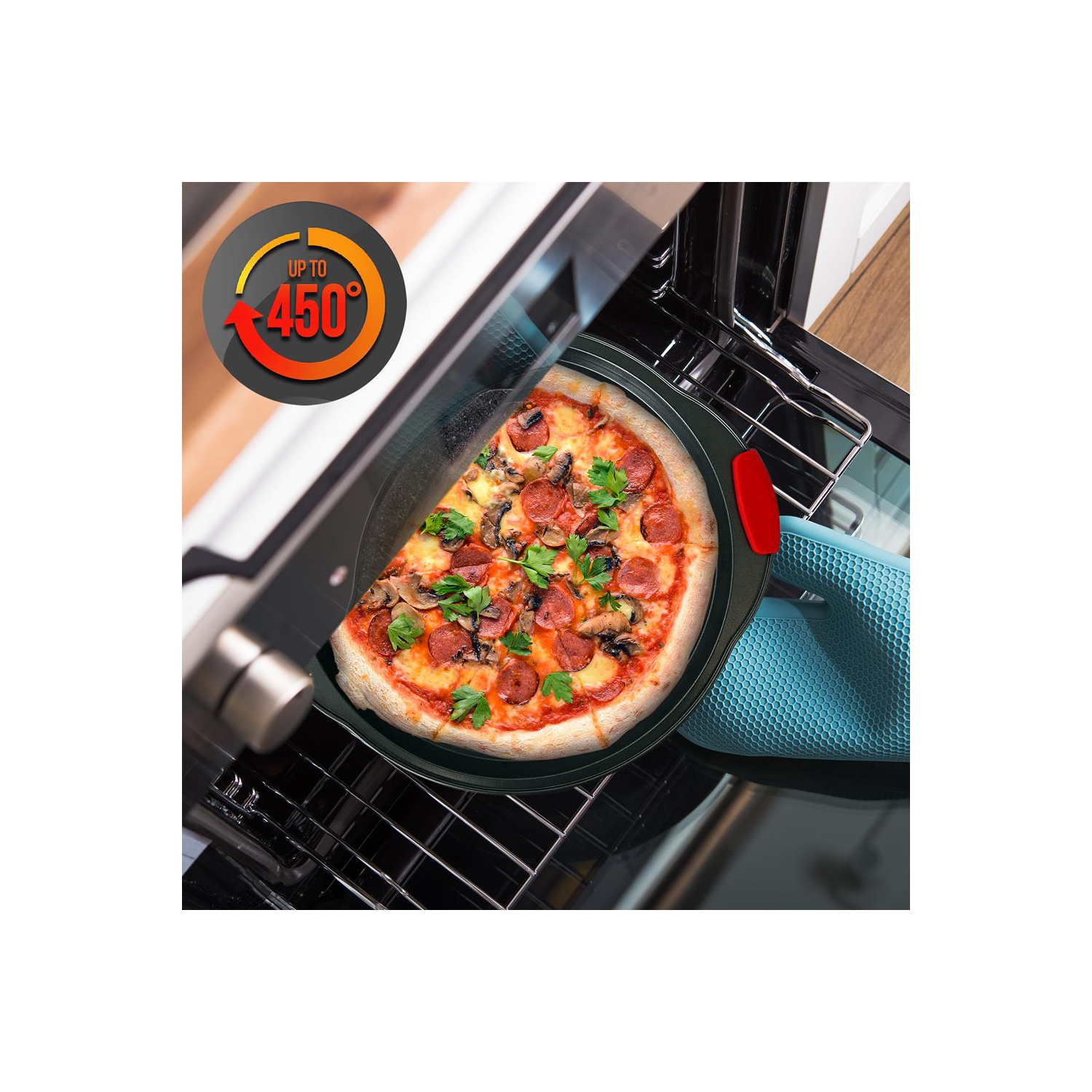 2-PC. Plaque à pizza antiadhésive avec poignée en silicone - plaque antiadhésive ronde en acier avec trous perforés