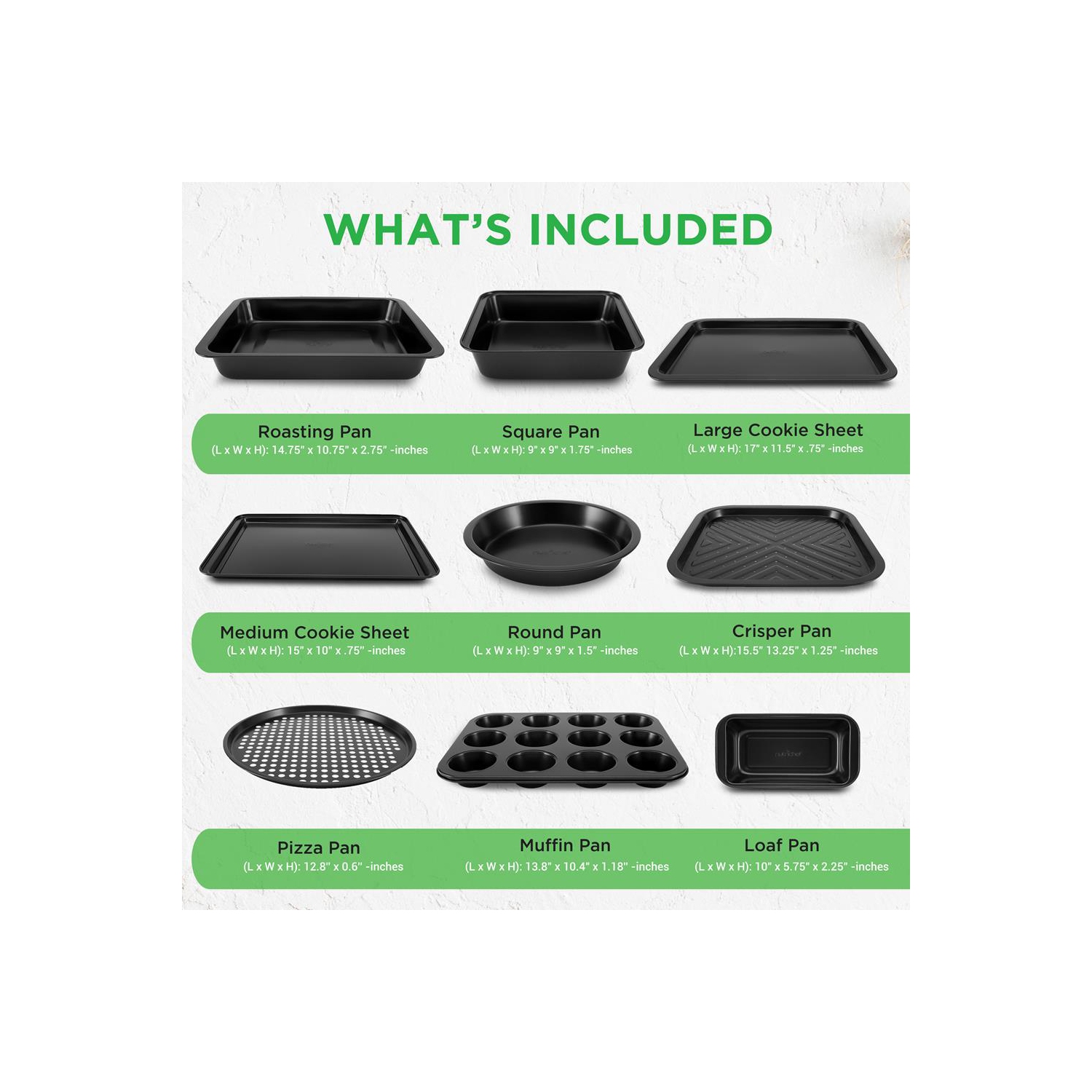 Kitchen Oven Baking Pans - Deluxe Nonstick Gray Coating Inside & Outside Carbon Steel Bakeware Set