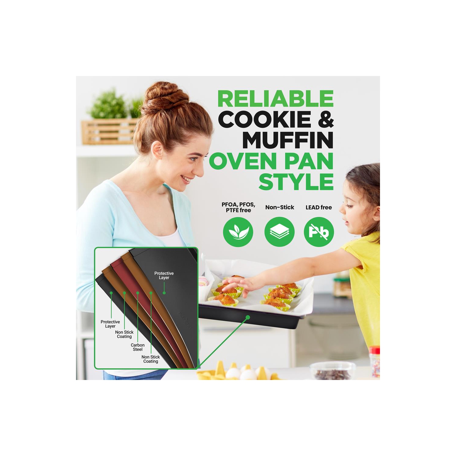 Kitchen Oven Baking Pans - Deluxe Nonstick Gray Coating Inside & Outside Carbon Steel Bakeware Set