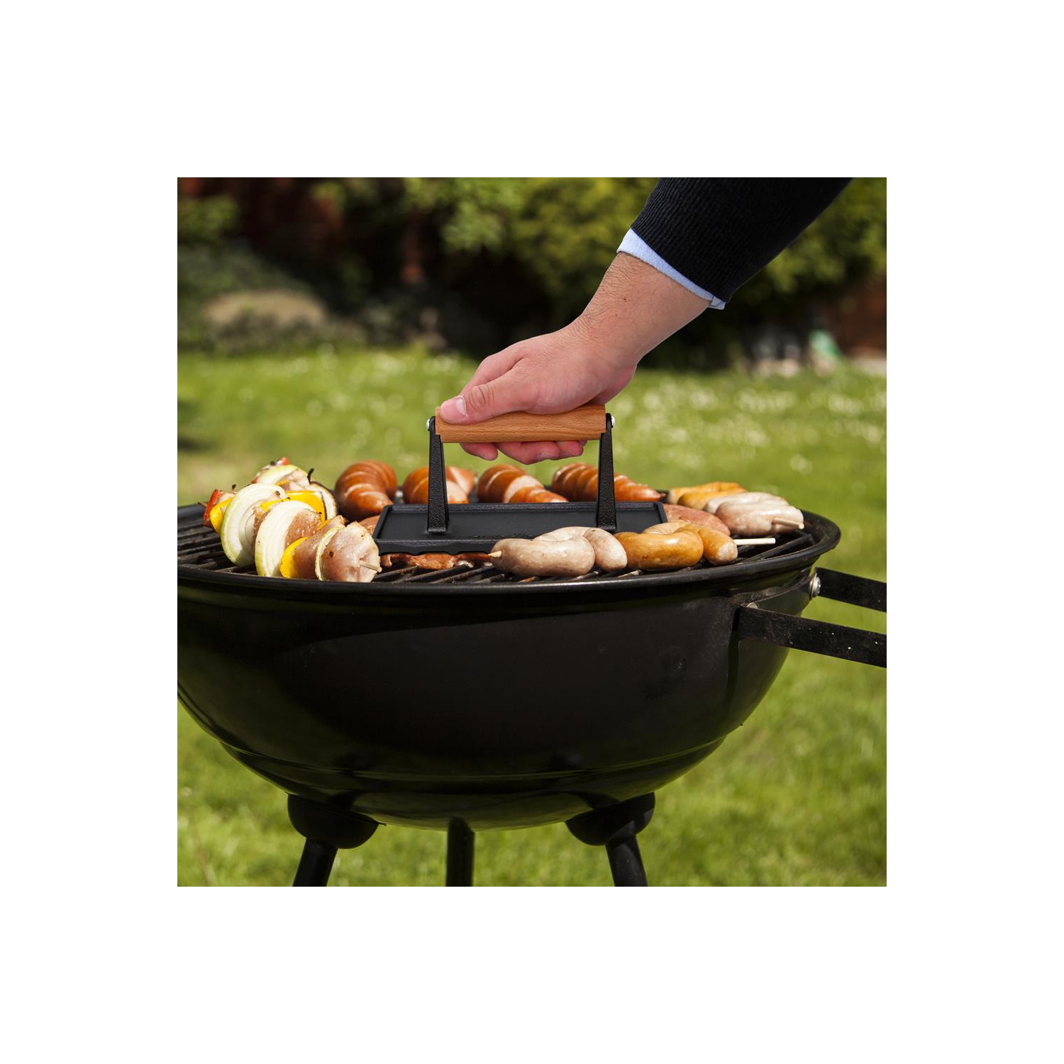 Cast Iron Grill Press - Heavy-Duty Bacon Grill Press with Silicone Handle