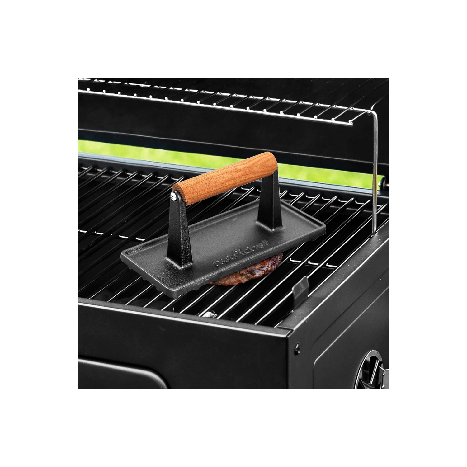 Cast Iron Grill Press - Heavy-Duty Bacon Grill Press with Silicone Handle