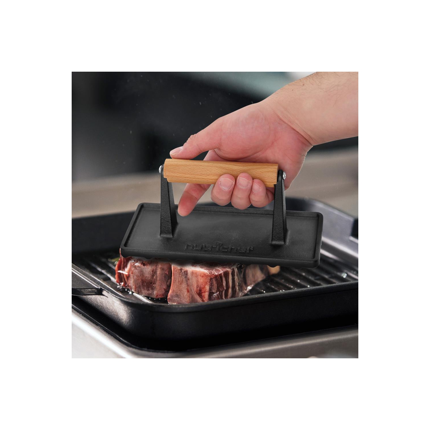 Cast Iron Grill Press - Heavy-Duty Bacon Grill Press with Silicone Handle