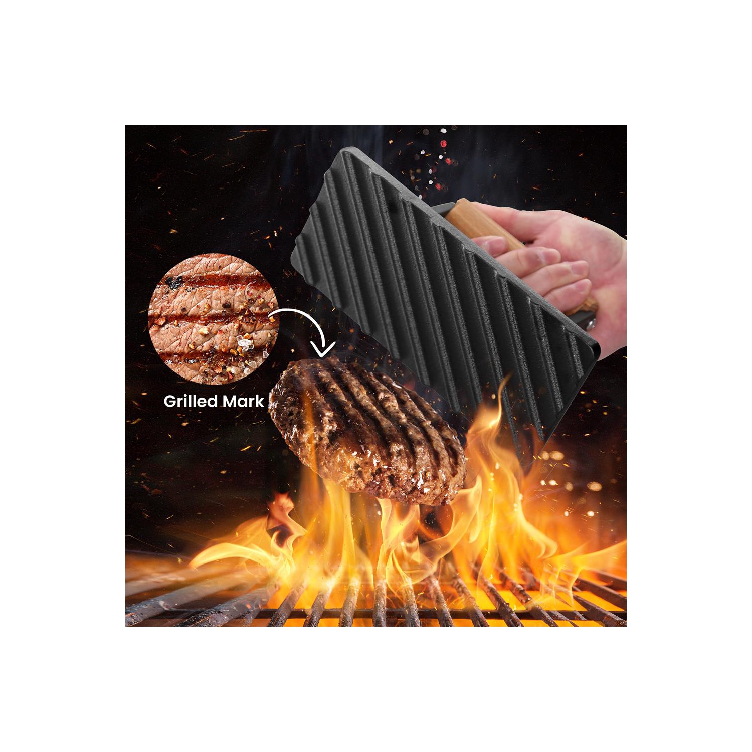 Cast Iron Grill Press - Heavy-Duty Bacon Grill Press with Silicone Handle