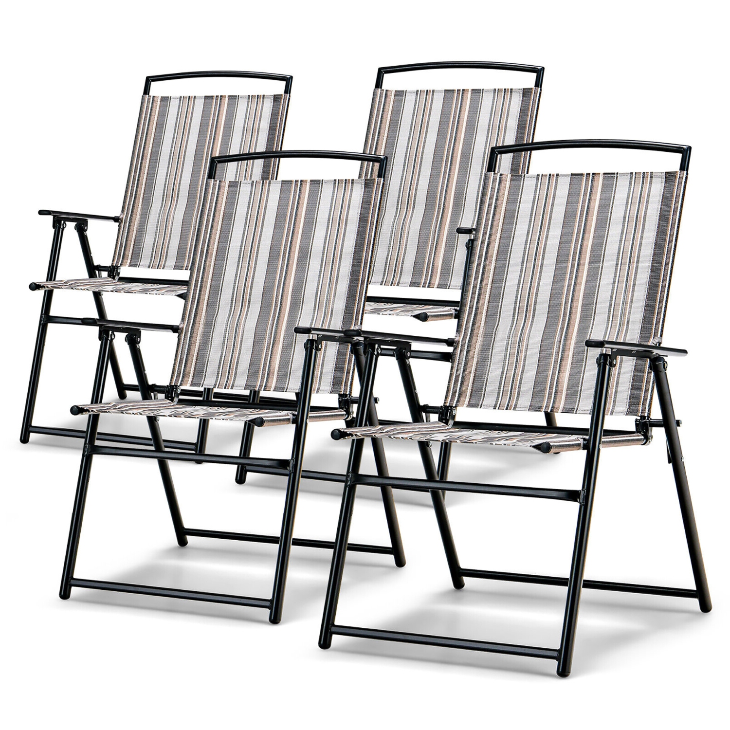 Gymax Set of 4 Portable Folding Sling Chairs Dining Armrest Backrest Outdoor Patio