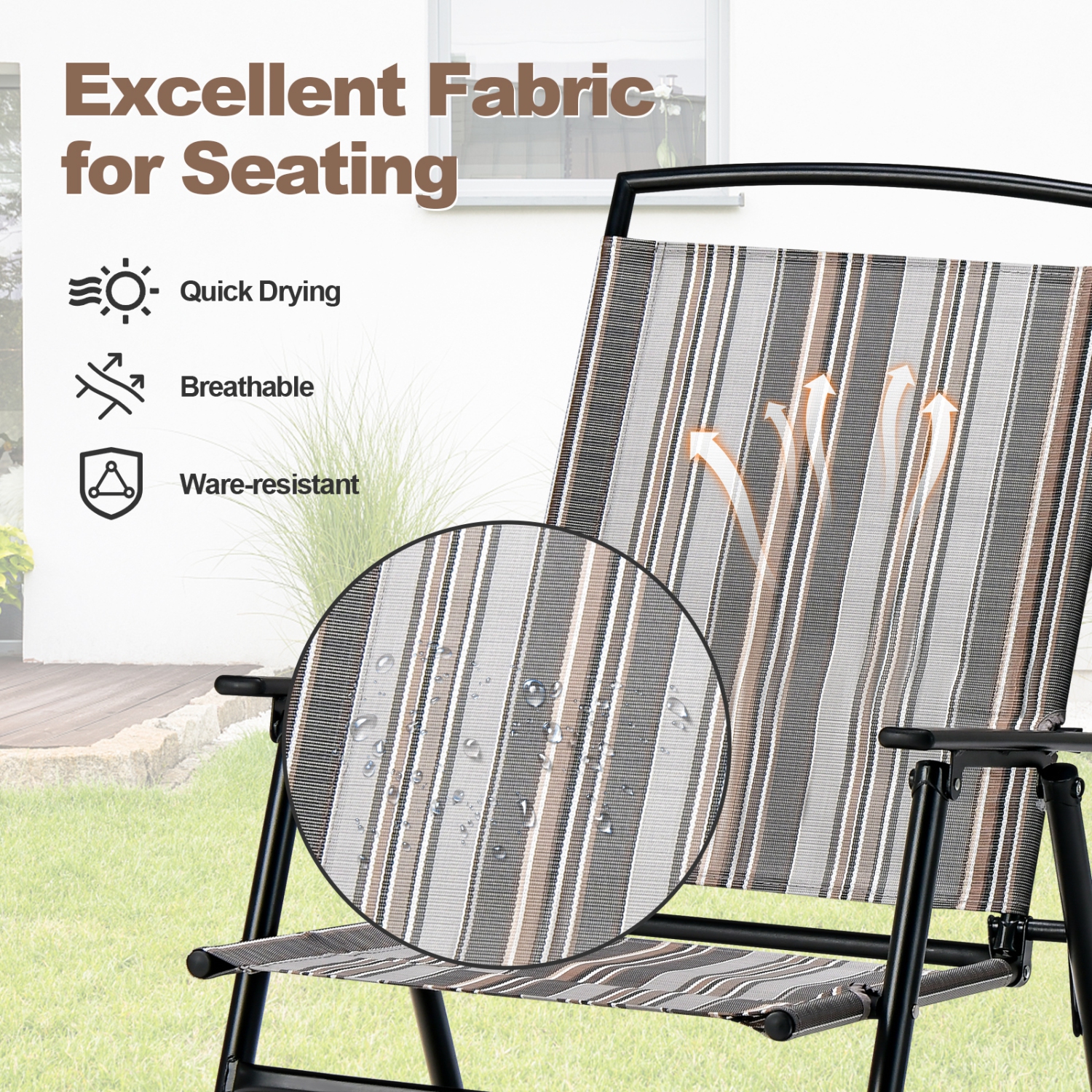 Gymax Set of 4 Portable Folding Sling Chairs Dining Armrest Backrest Outdoor Patio