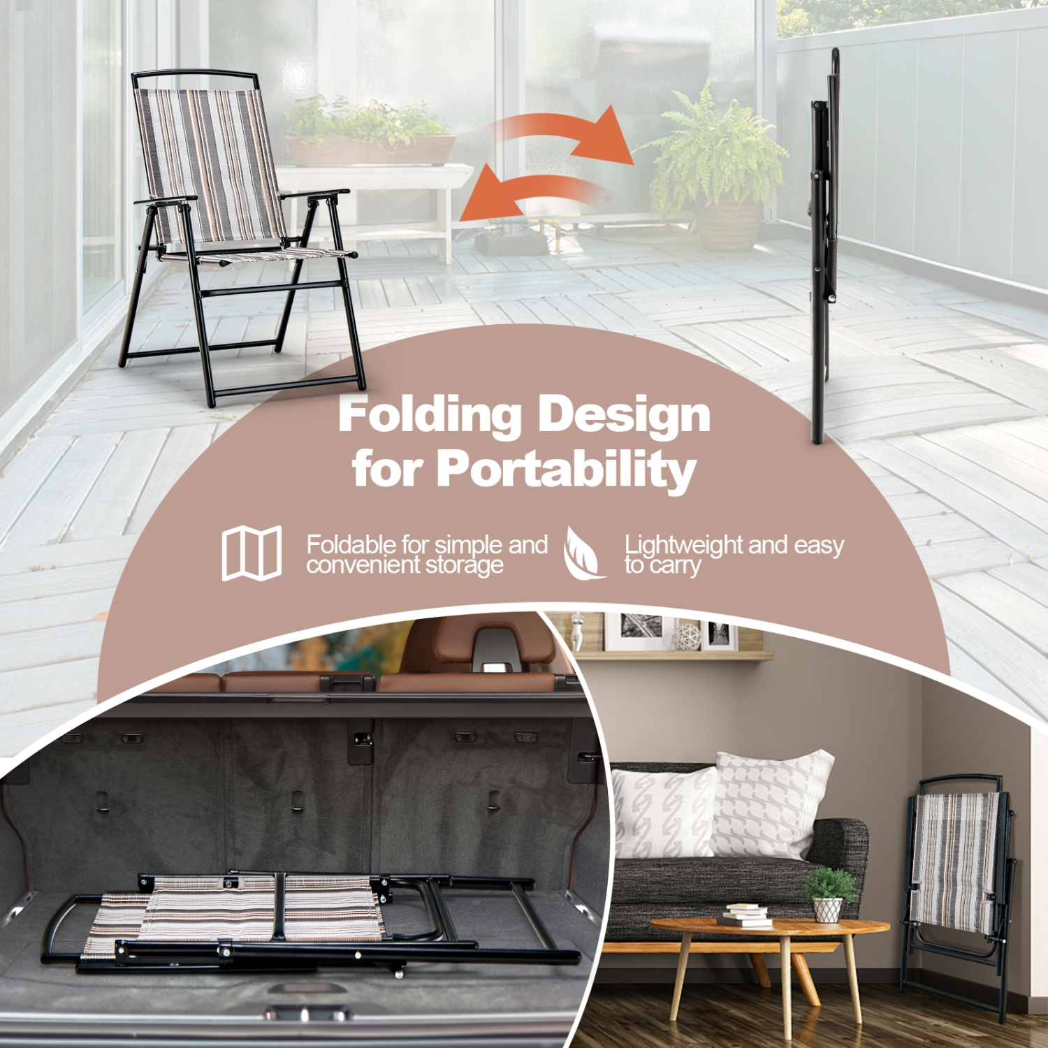 Gymax Set of 4 Portable Folding Sling Chairs Dining Armrest Backrest Outdoor Patio