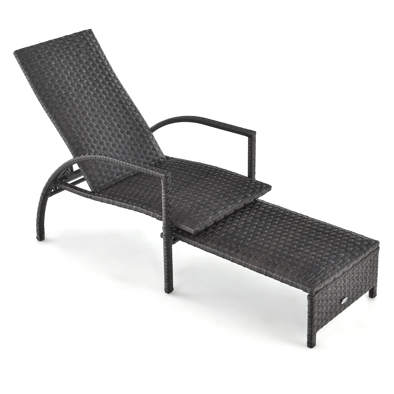Gymax Outdoor Chaise Lounge Rattan Recliner w/ Retractable Ottoman for Patio
