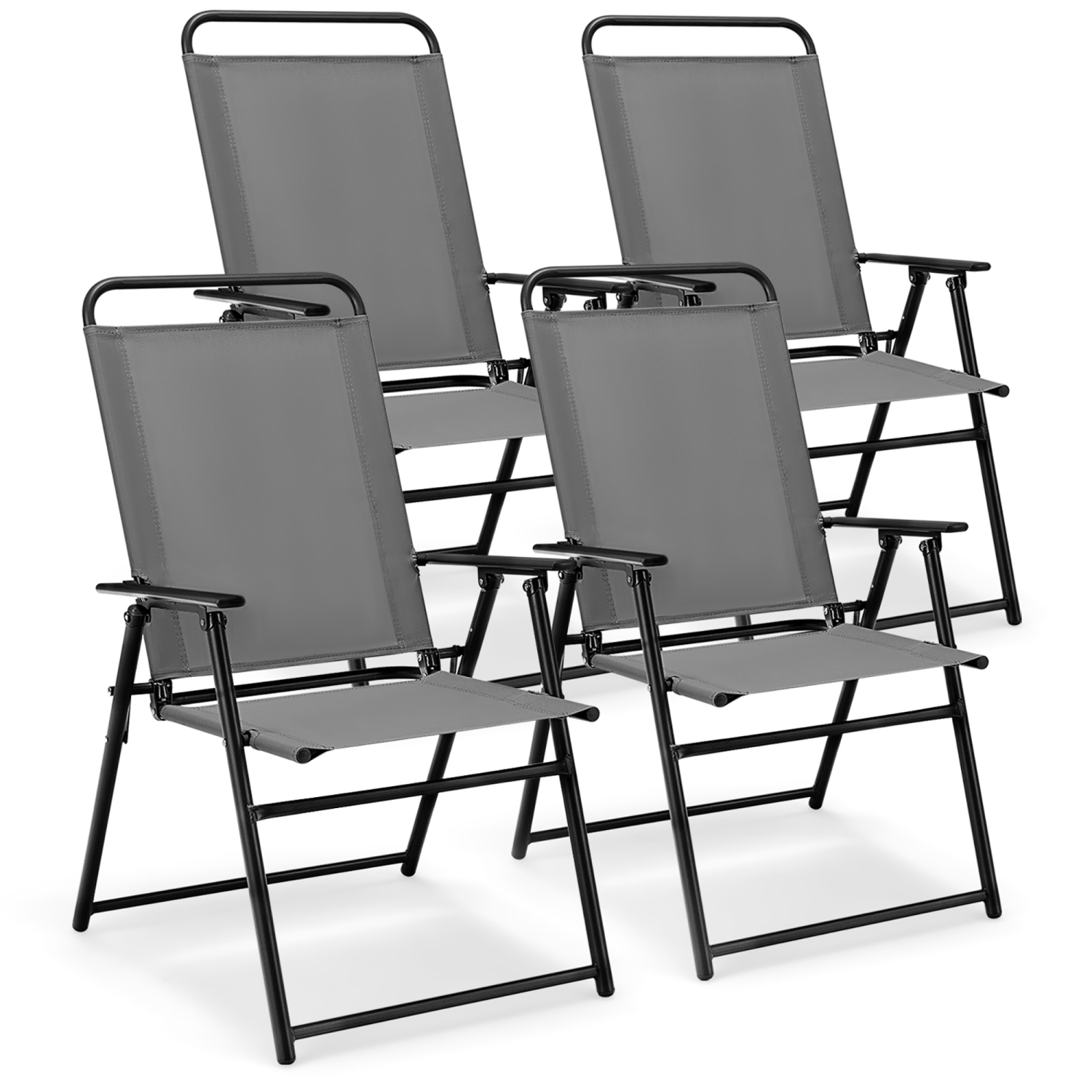 Gymax Set of 4 Folding Sling Chairs Portable chair w/ Dining Armrest Backrest Patio