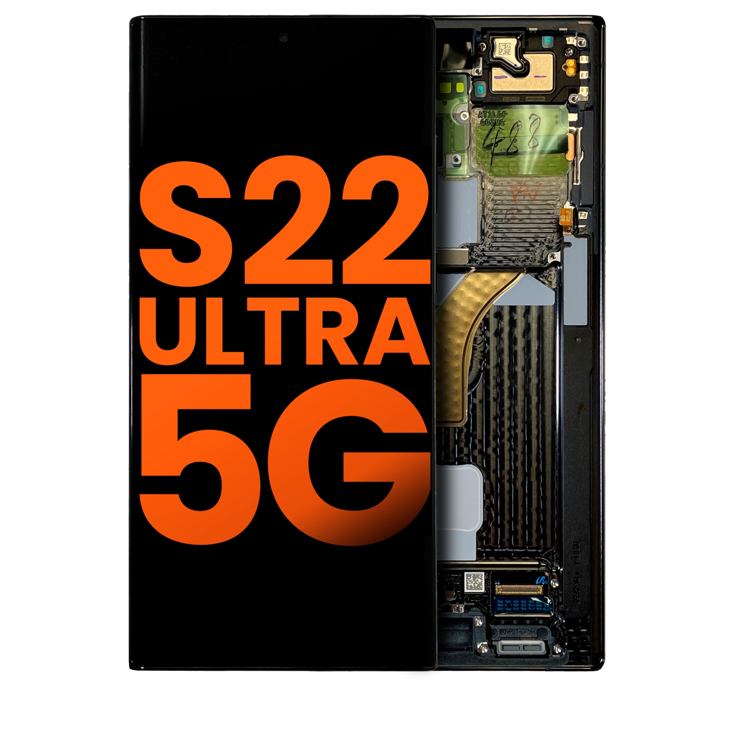 Assemblage DELO de rechange avec cadre compatible avec le Galaxy S22 Ultra 5G de Samsung (noir fantôme)