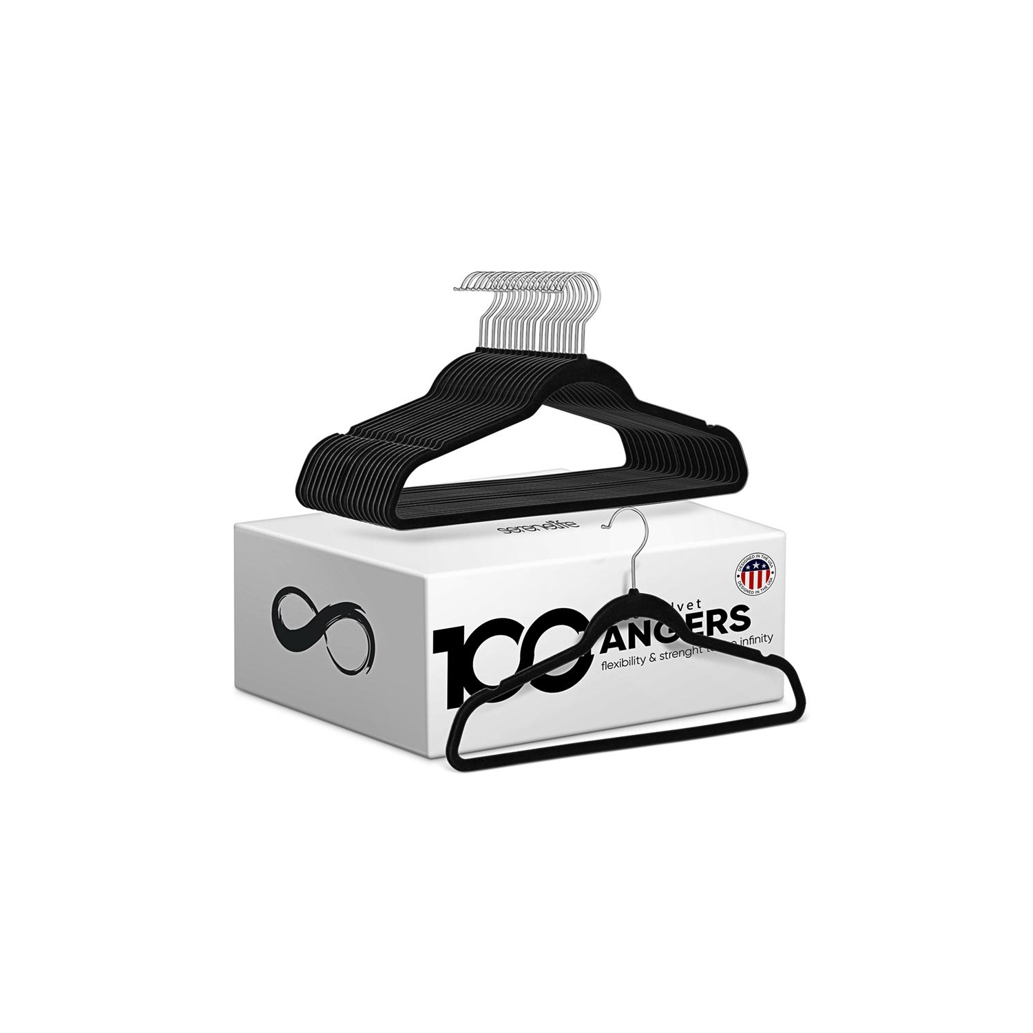 100 Pcs. of Velvet Non-Slip Hangers for Clothes - Heavy Duty Coat Hanger Set with 360° Swivel Hook