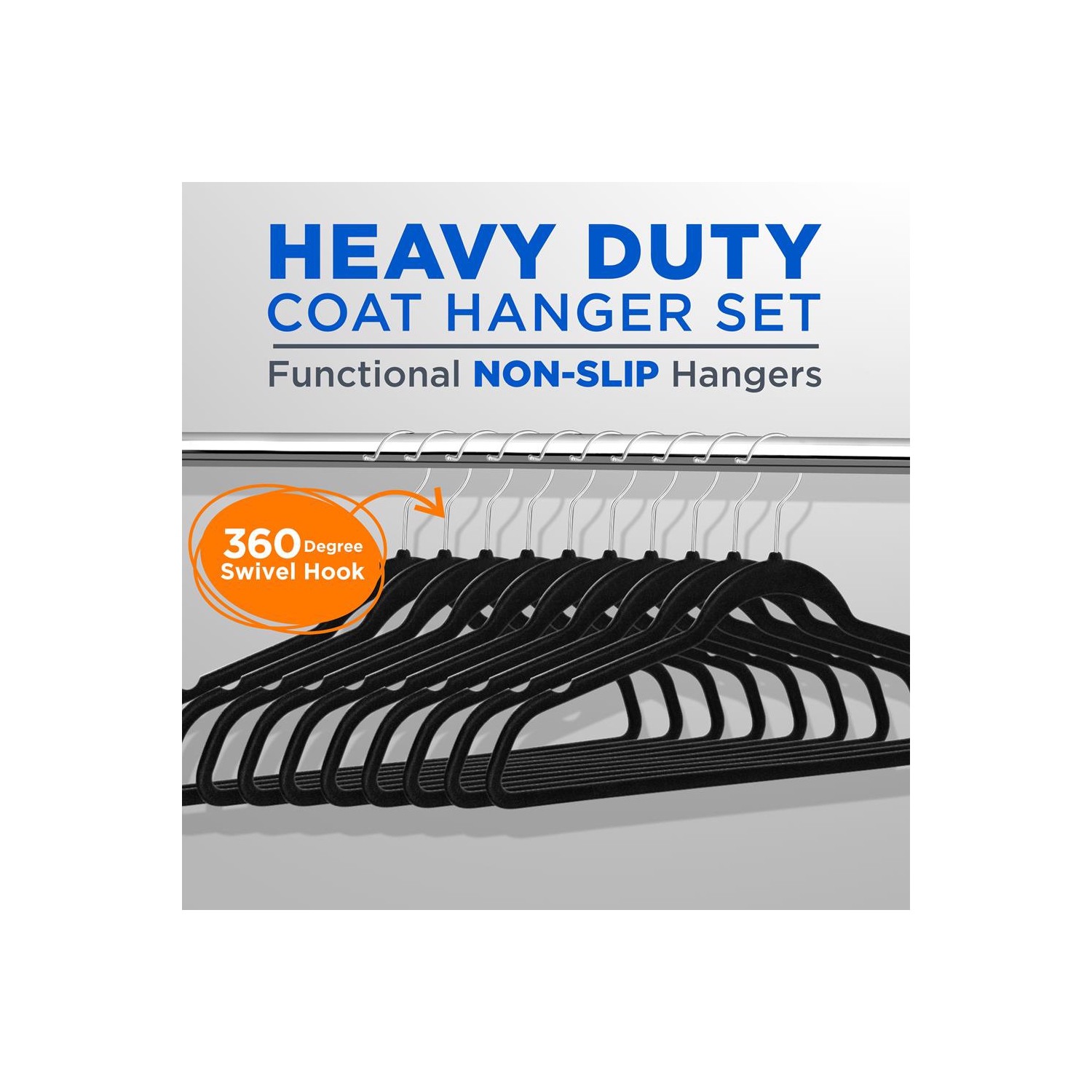 100 Pcs. of Velvet Non-Slip Hangers for Clothes - Heavy Duty Coat Hanger Set with 360° Swivel Hook