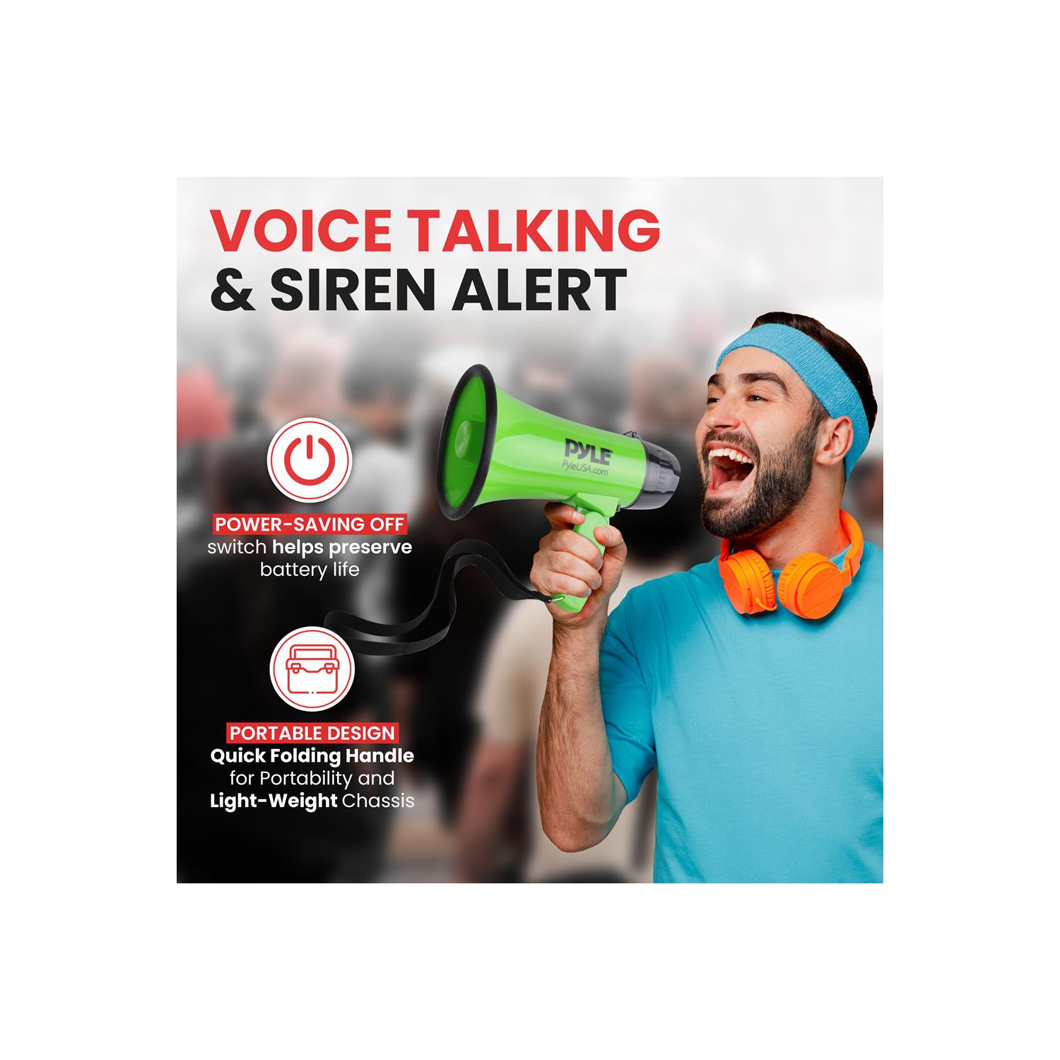 Compact & Portable Megaphone Speaker with Siren Alarm Mode, Battery Operated