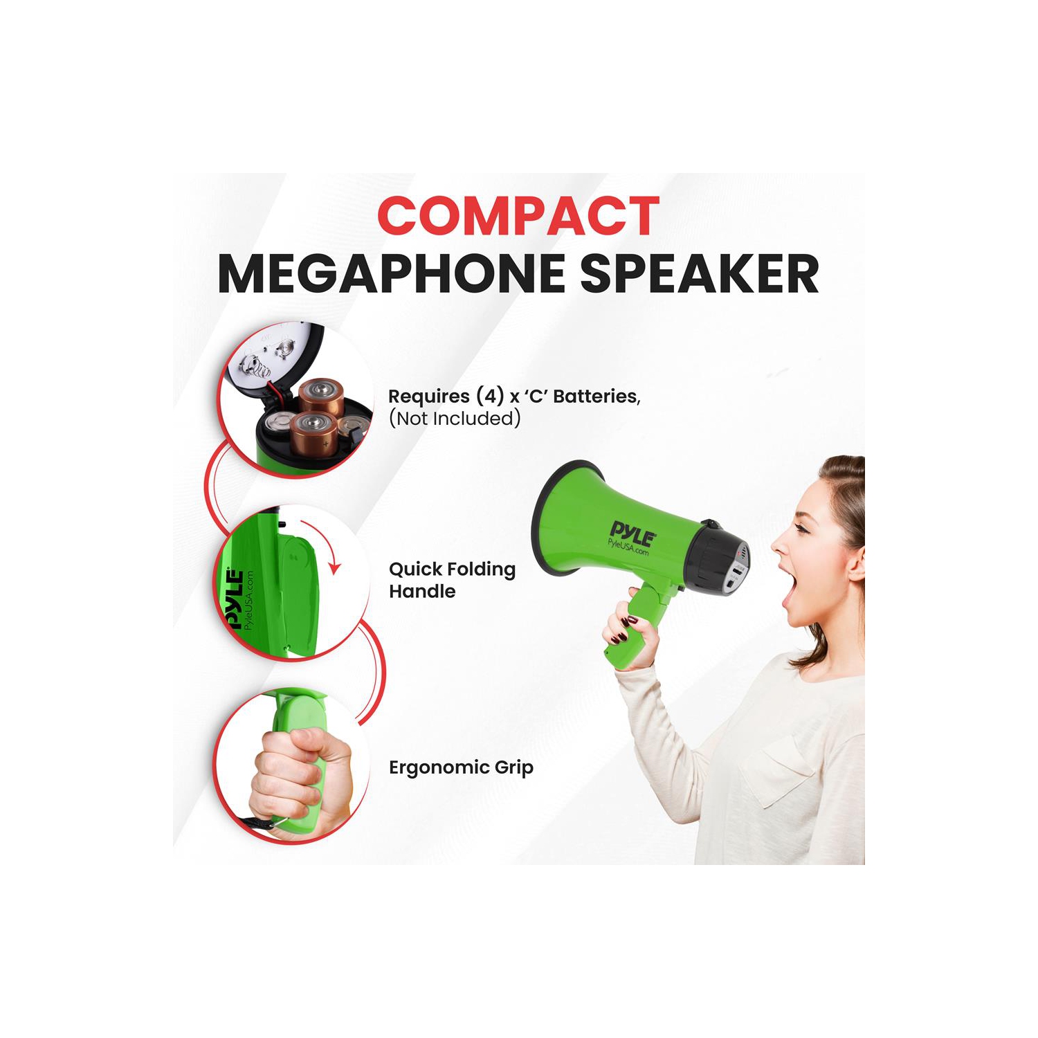 Compact & Portable Megaphone Speaker with Siren Alarm Mode, Battery Operated