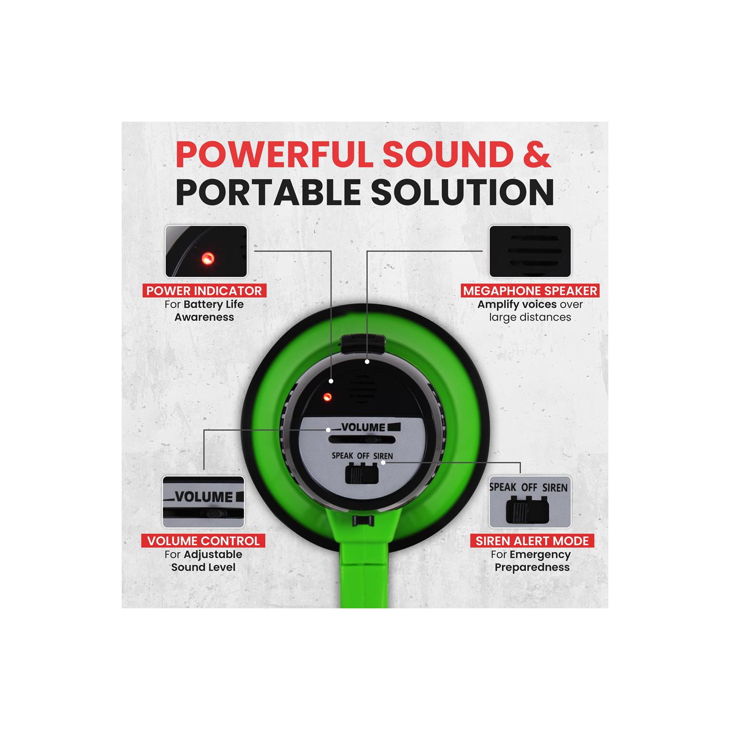 Compact & Portable Megaphone Speaker with Siren Alarm Mode, Battery Operated