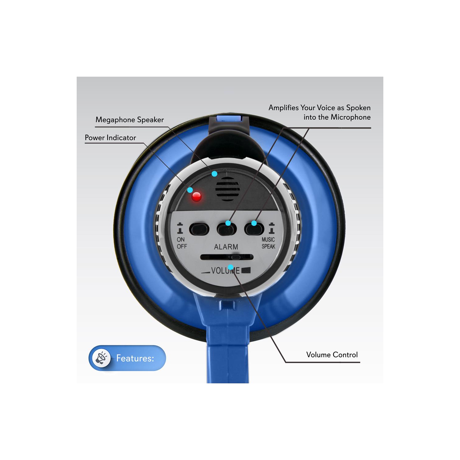 Haut-parleur de mégaphone compact et portatif avec mode alarme de sirène et volume réglable, alimenté par piles