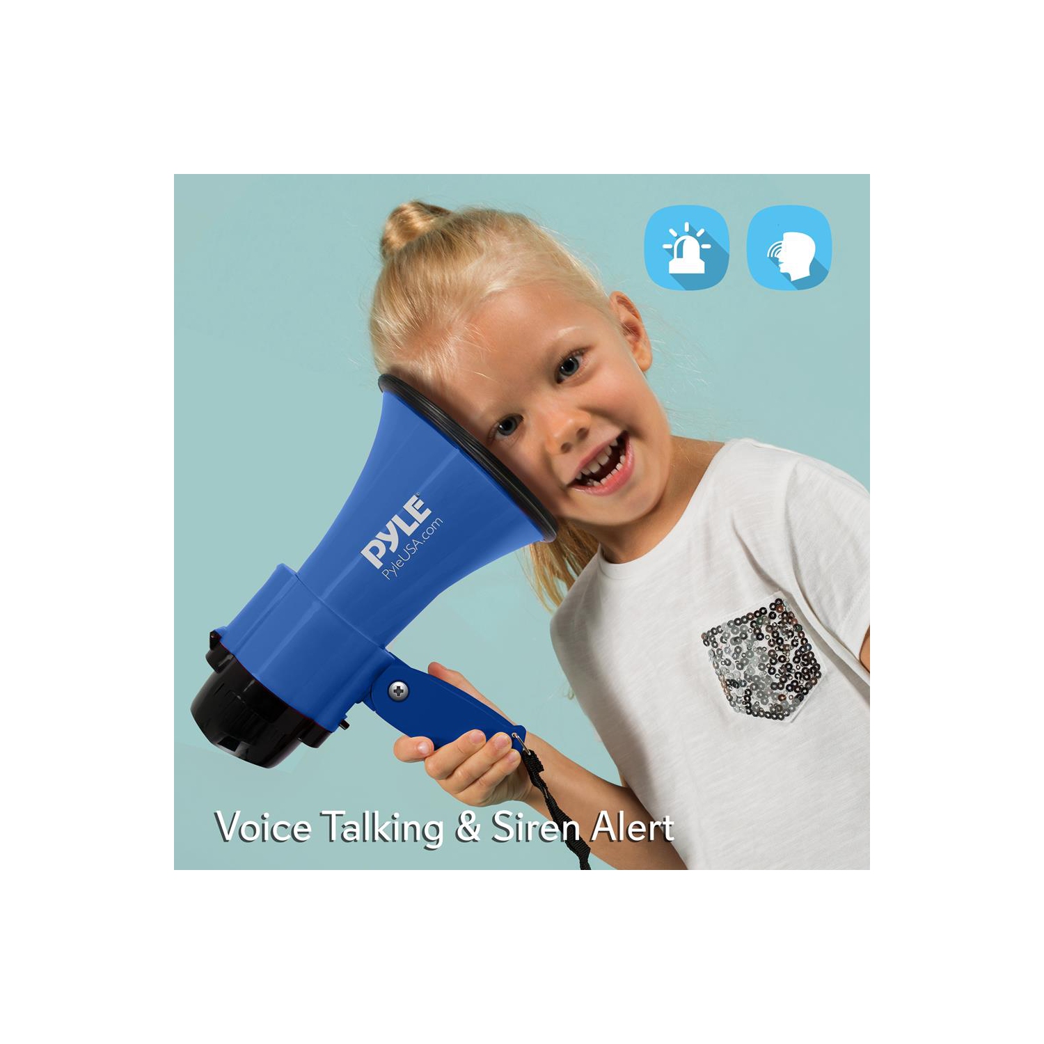 Haut-parleur de mégaphone compact et portatif avec mode alarme de sirène et volume réglable, alimenté par piles