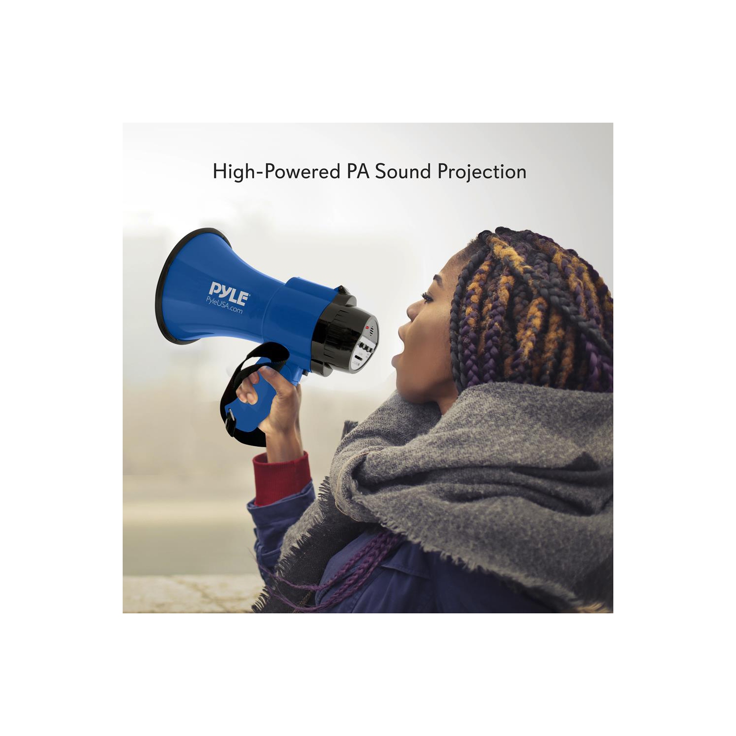Haut-parleur de mégaphone compact et portatif avec mode alarme de sirène et volume réglable, alimenté par piles