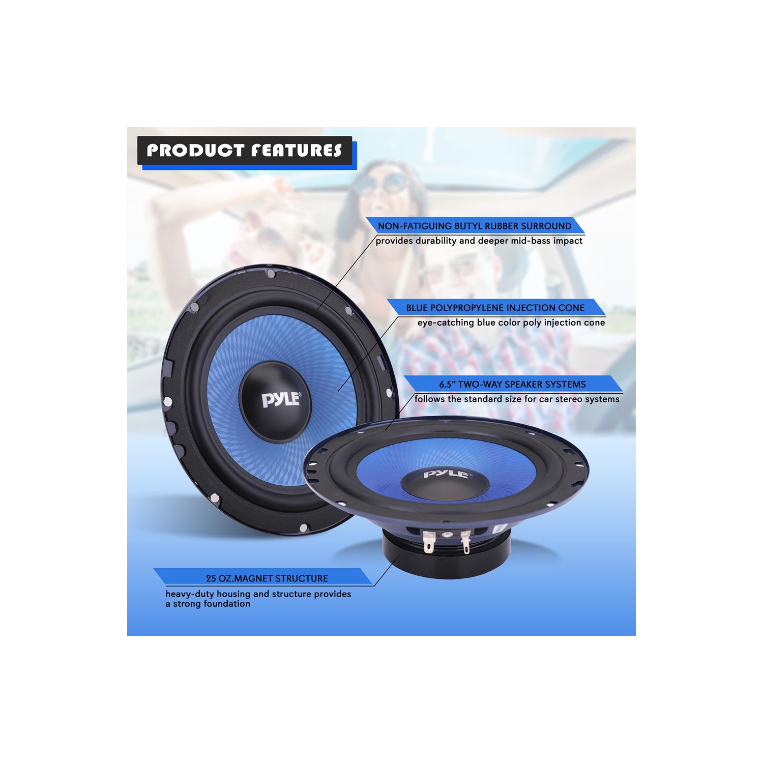 Two-Way Component Speaker Systems - One Pair 6.5'' Two-Way Component Kit, 360 Watts w/ 4 Ohm Impedance and 1'' High-Temperature ASV Voice Coil