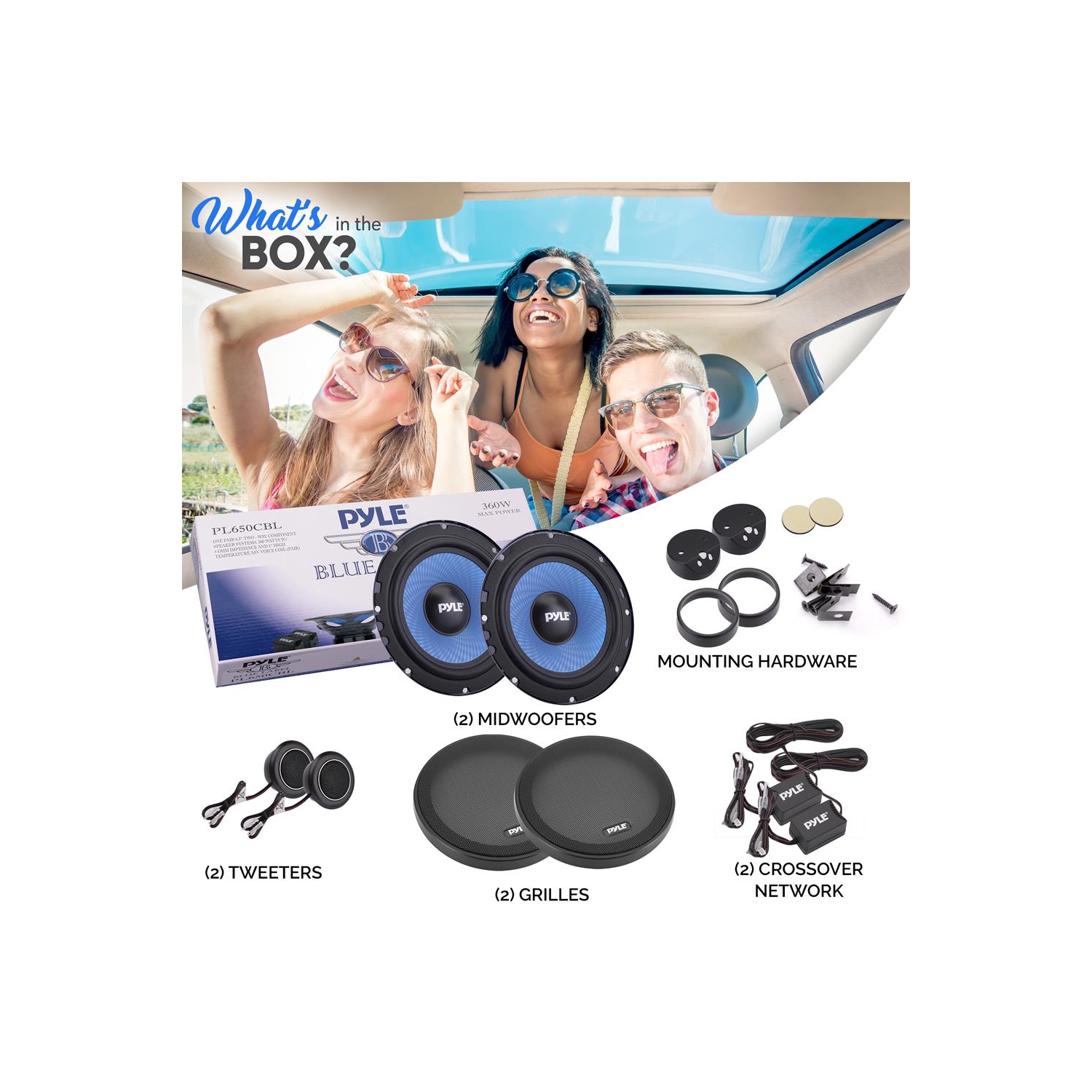 Two-Way Component Speaker Systems - One Pair 6.5'' Two-Way Component Kit, 360 Watts w/ 4 Ohm Impedance and 1'' High-Temperature ASV Voice Coil