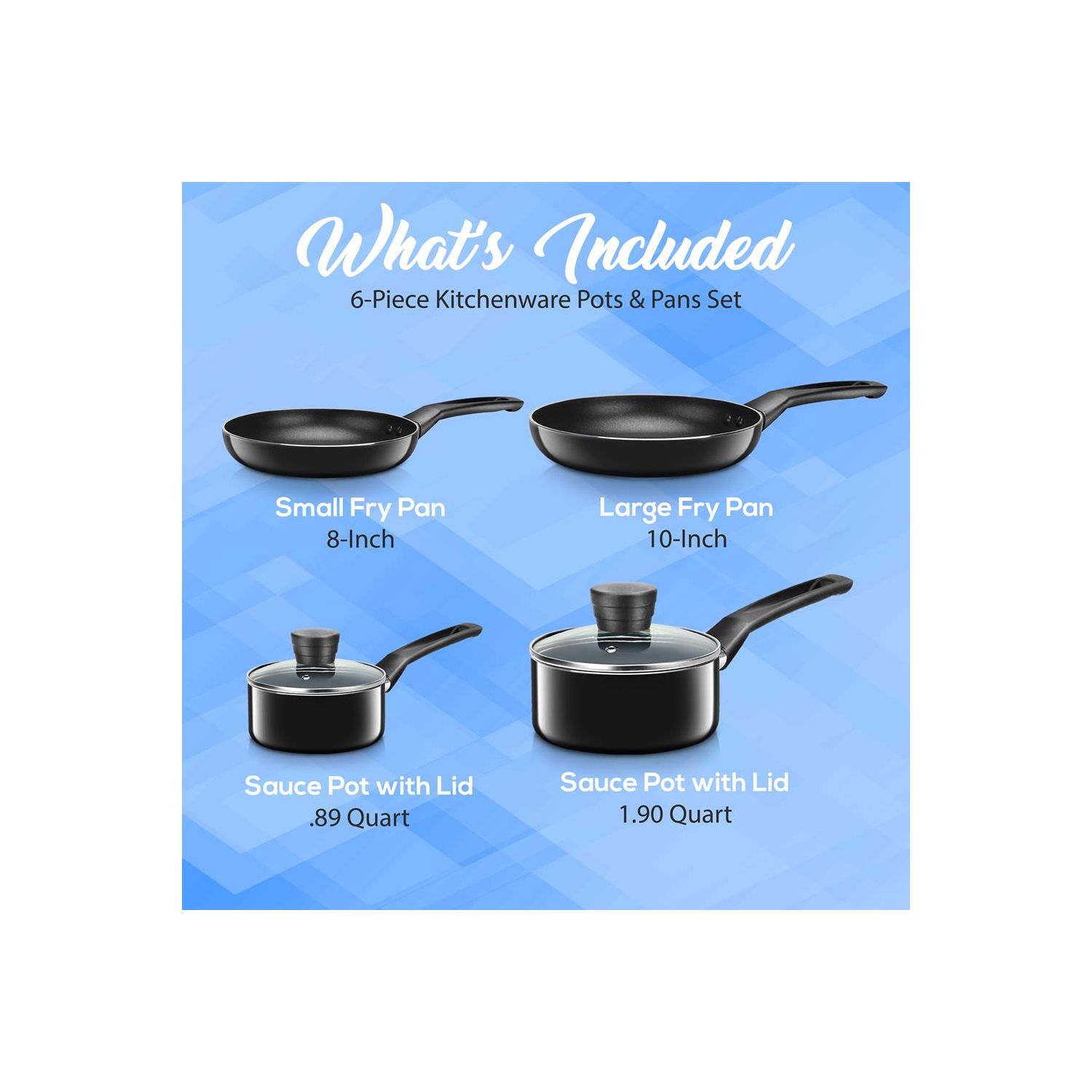 SereneLife Kitchenware Pots & Pans Set – Basic Kitchen Cookware, Black Non-Stick Coating Inside, Heat Resistant Lacquer