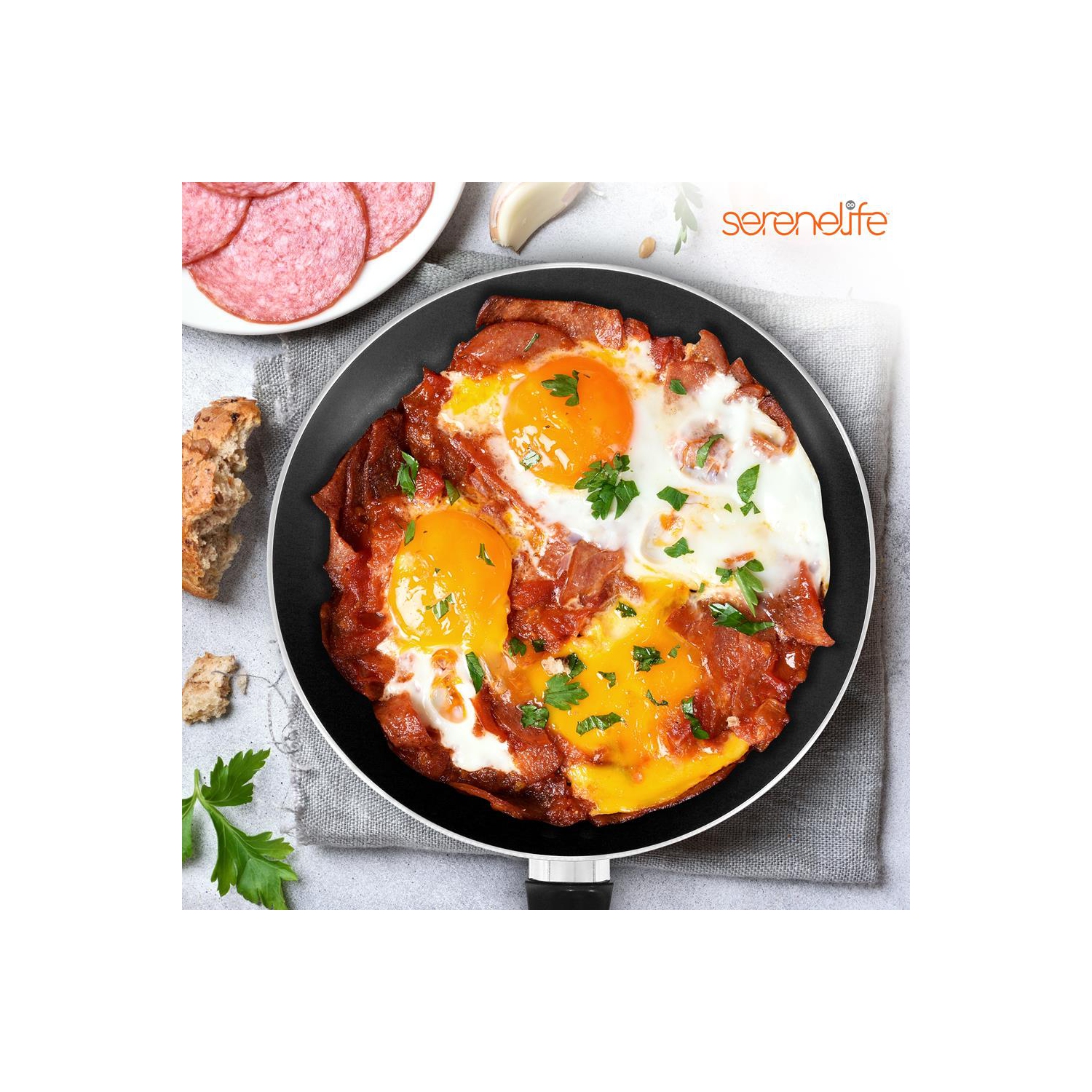 SereneLife Kitchenware Pots & Pans Set – Basic Kitchen Cookware, Black Non-Stick Coating Inside, Heat Resistant Lacquer