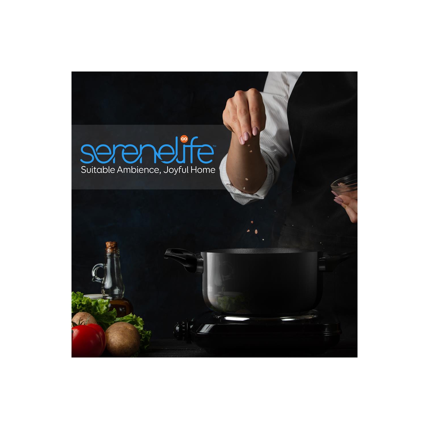 SereneLife Kitchenware Pots & Pans Set – Basic Kitchen Cookware, Black Non-Stick Coating Inside, Heat Resistant Lacquer
