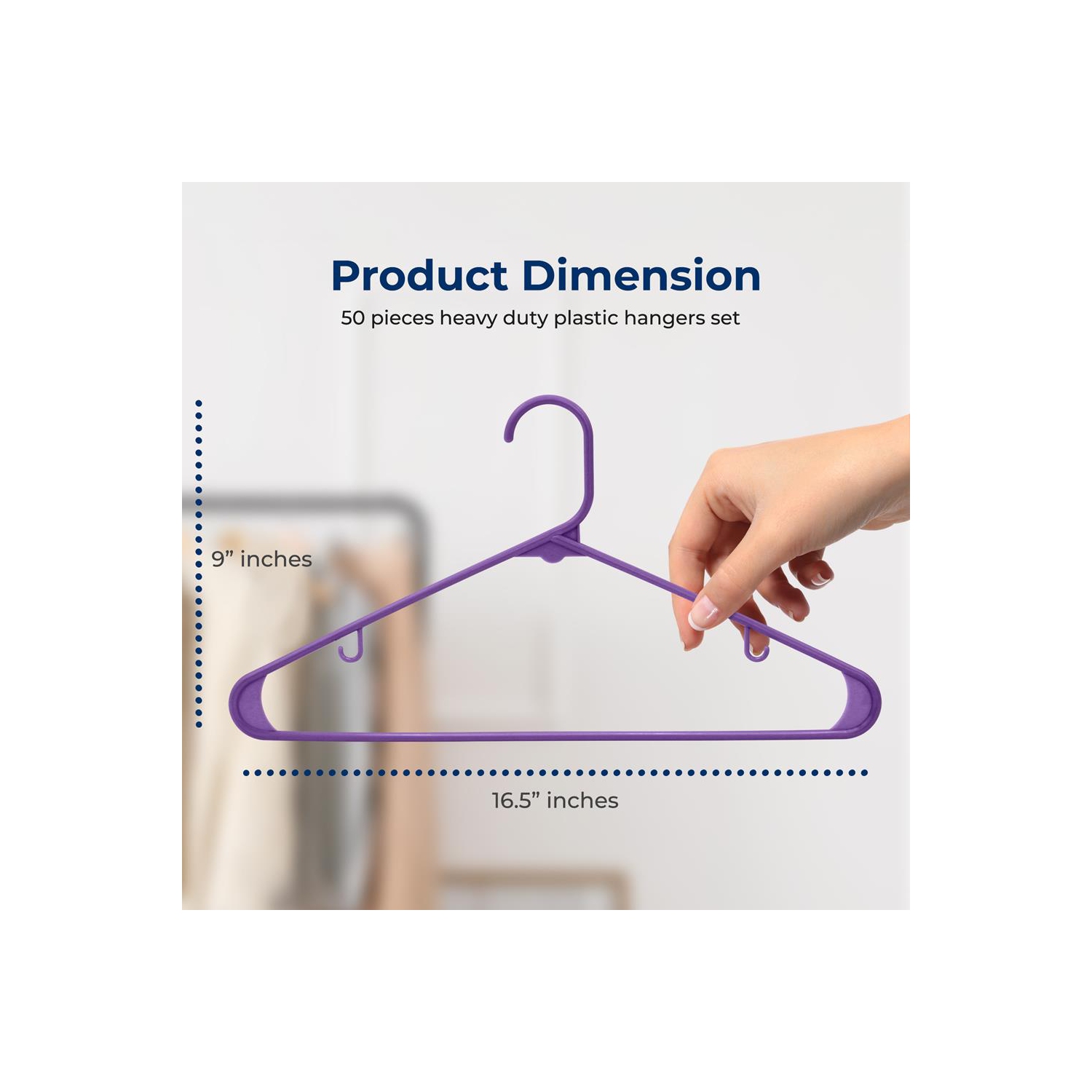 50 Pieces Plastic Hangers - Non-Slip, Sturdy, and Heavy Duty Coat Set with 360° Swivel Hook for Clothes