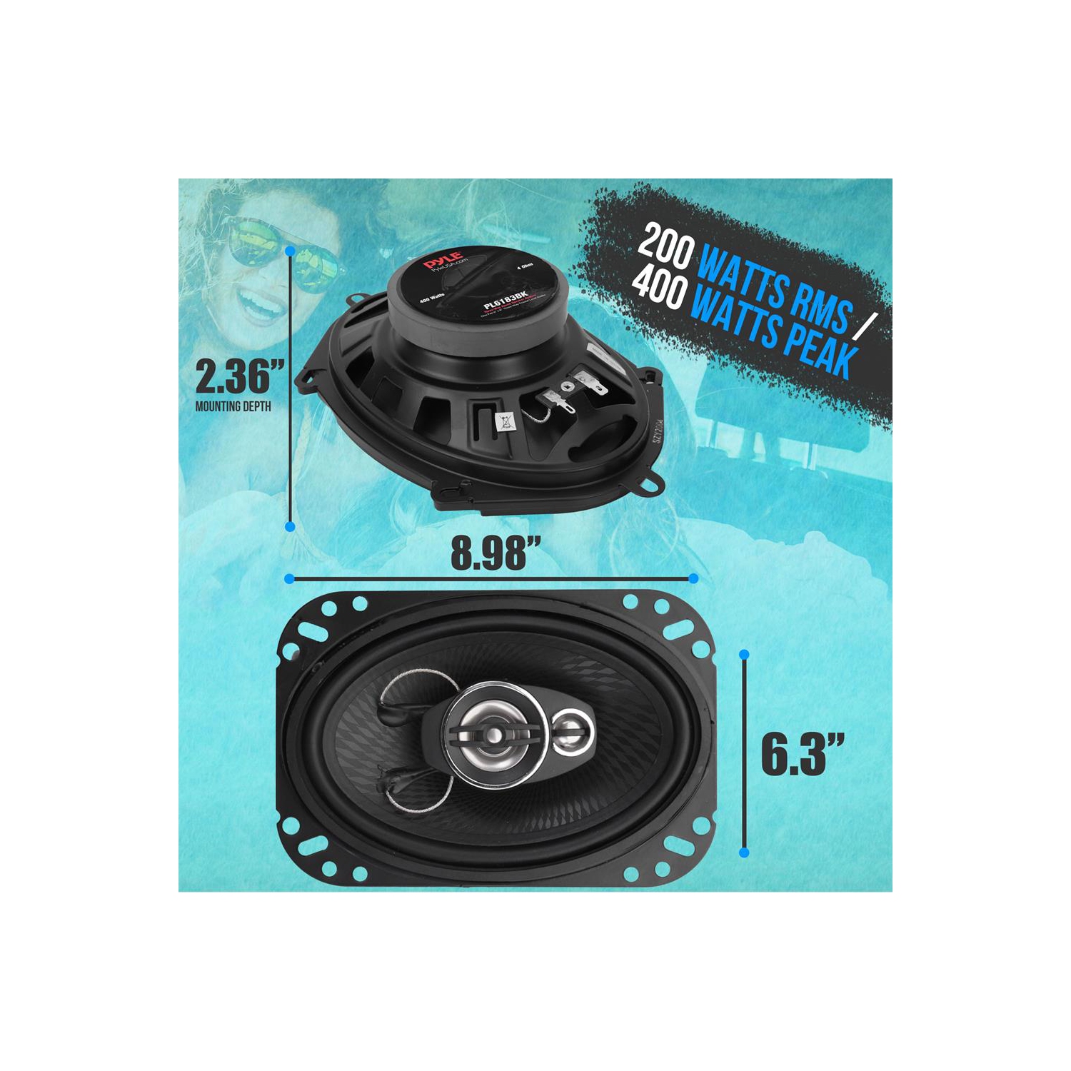Three-Way Sound Speaker System - One Pair 6'' x 8'' Three-Way Triaxial Loud Audio, 400 Watts w/ 4 Ohm Impedance and 3/4'' Piezo Tweeter for Car