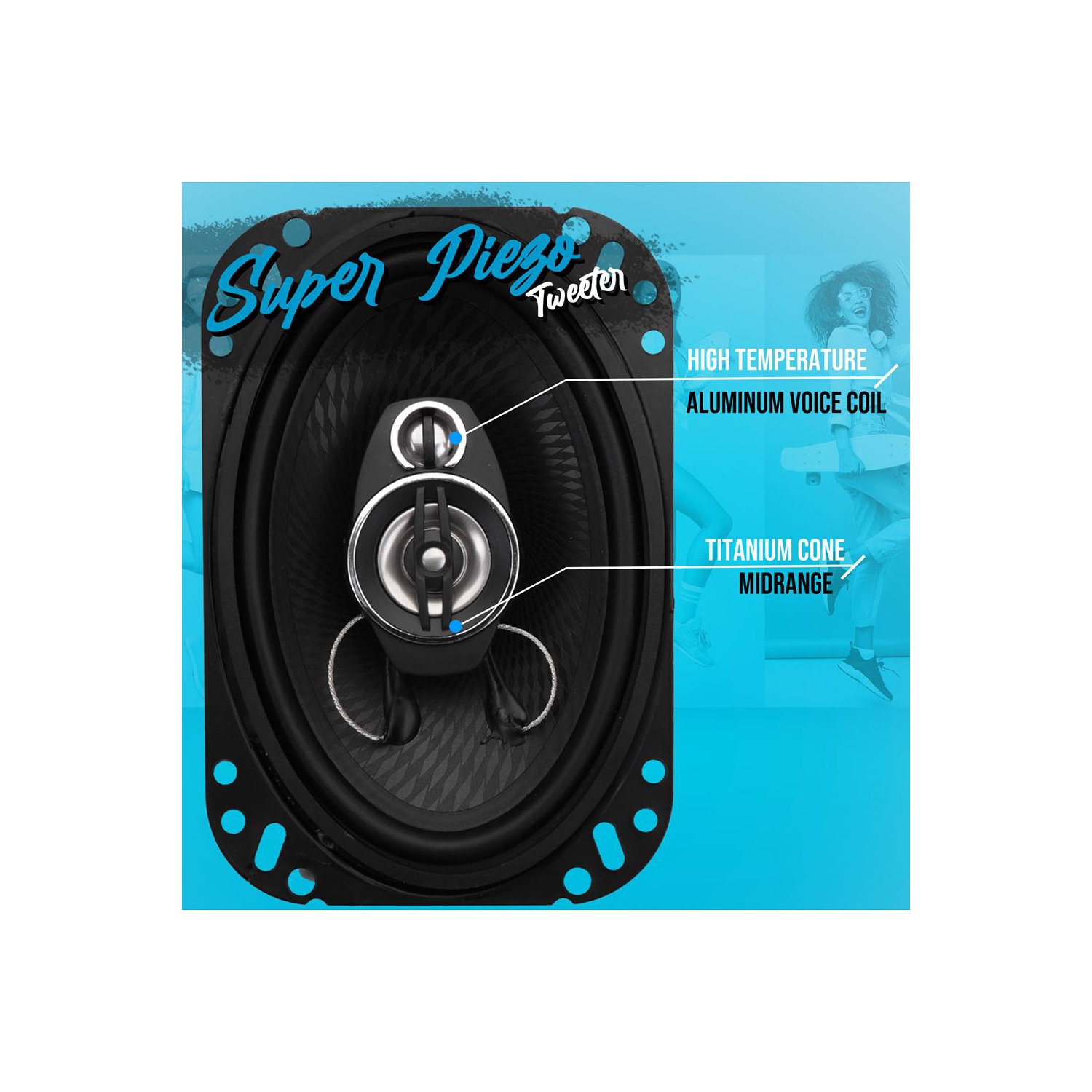 Three-Way Sound Speaker System - One Pair 6'' x 8'' Three-Way Triaxial Loud Audio, 400 Watts w/ 4 Ohm Impedance and 3/4'' Piezo Tweeter for Car