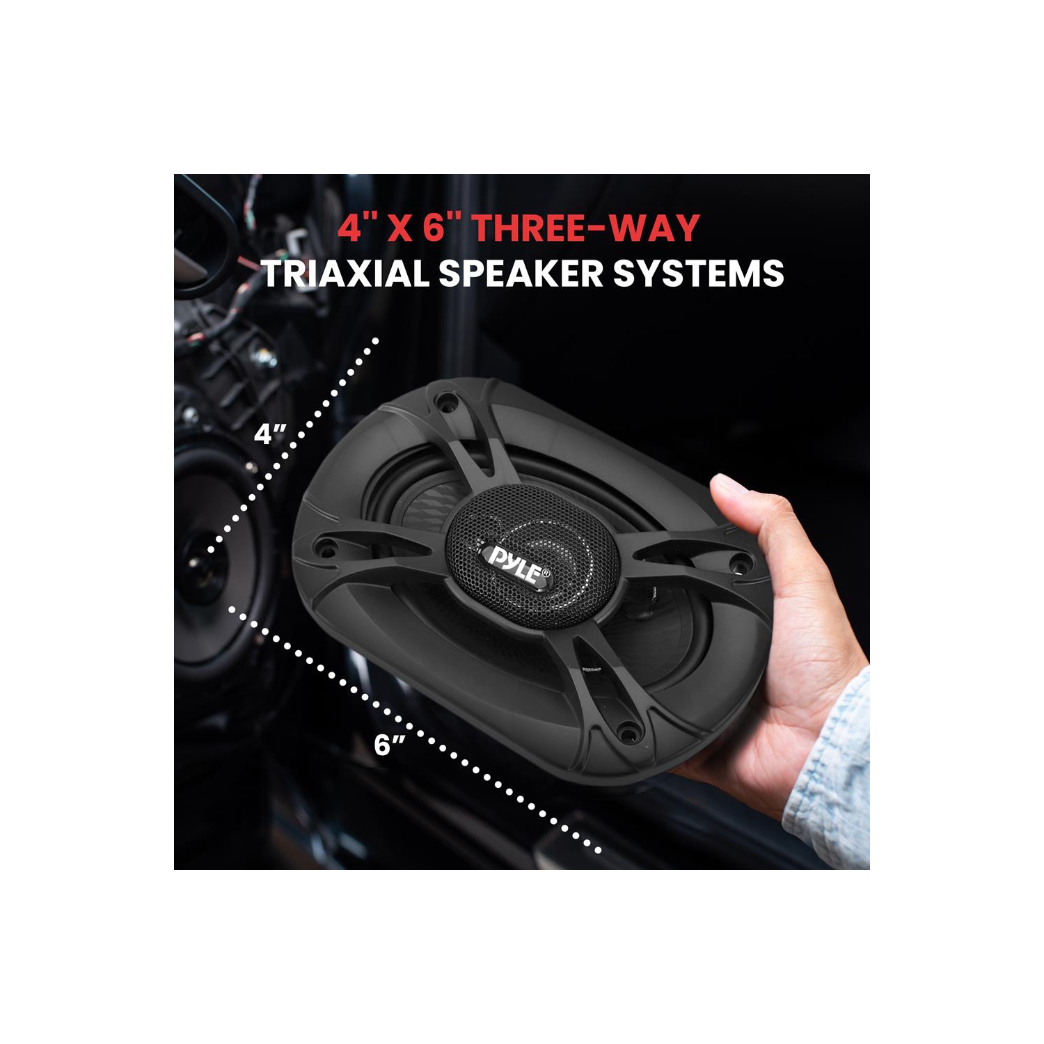 Three-Way Sound Speaker System - One Pair 4'' x 6'' Three-Way Triaxial Loud Audio, 300 Watts w/ 4 Ohm Impedance and 3/4'' Piezo Tweeter for Car